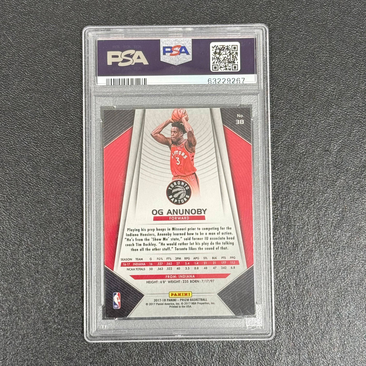 2017 Panini Prizm #38 Og Anunoby Signed Card PSA A Auto A Slabbed Raptors