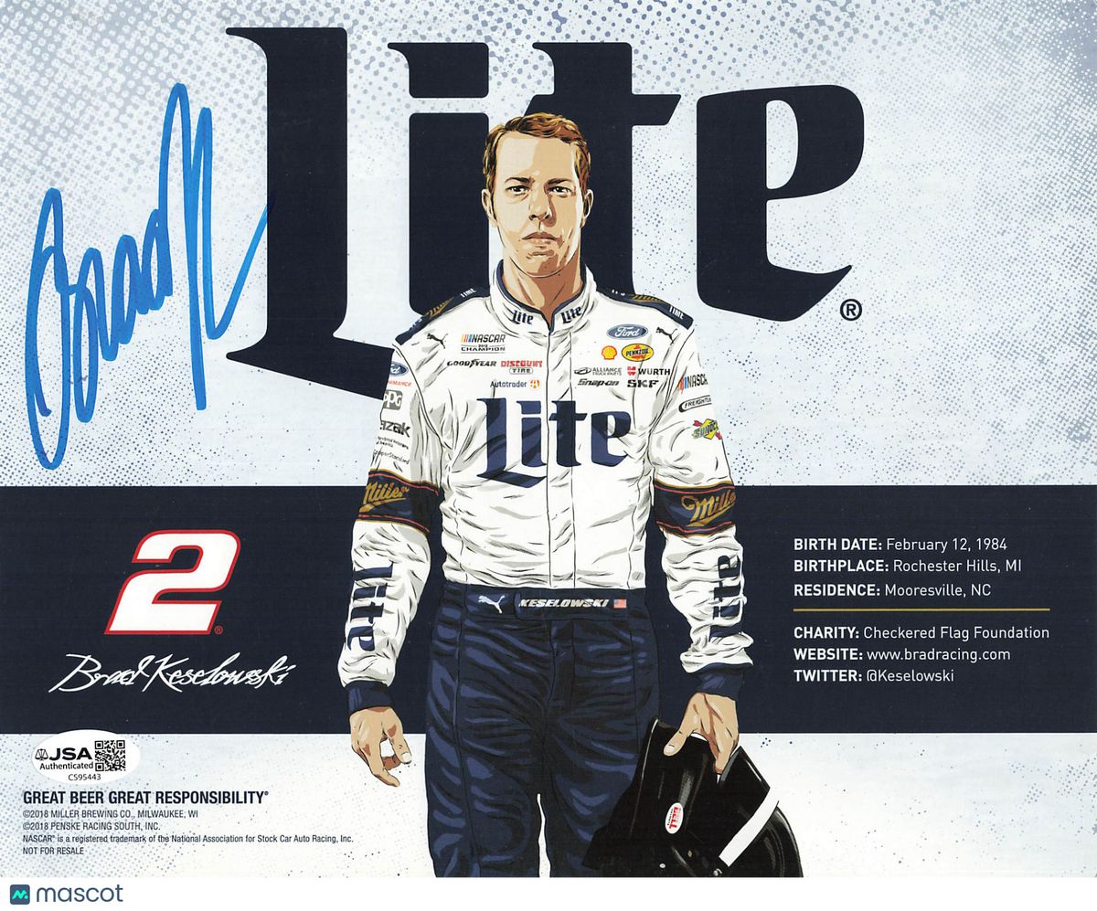 Brad Keselowski Signed Racing 8x10 Photo JSA Autographed