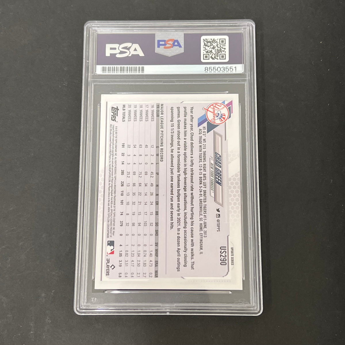 Topps 2021 Update Series #US290 Chad Green Signed Card PSA Autographed