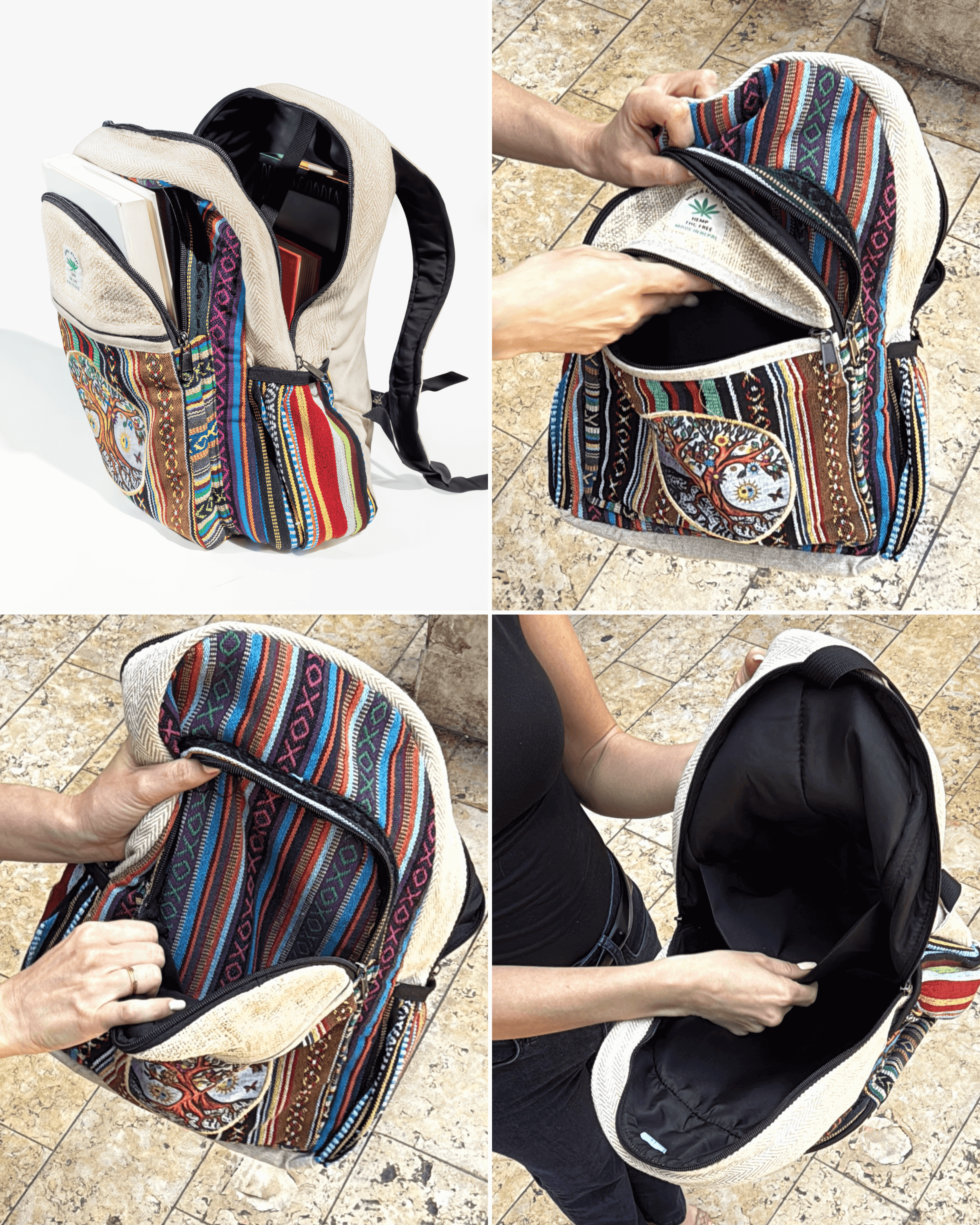 Kathmandu Collection Handmade Cotton and Hemp Tree of Life Backpack