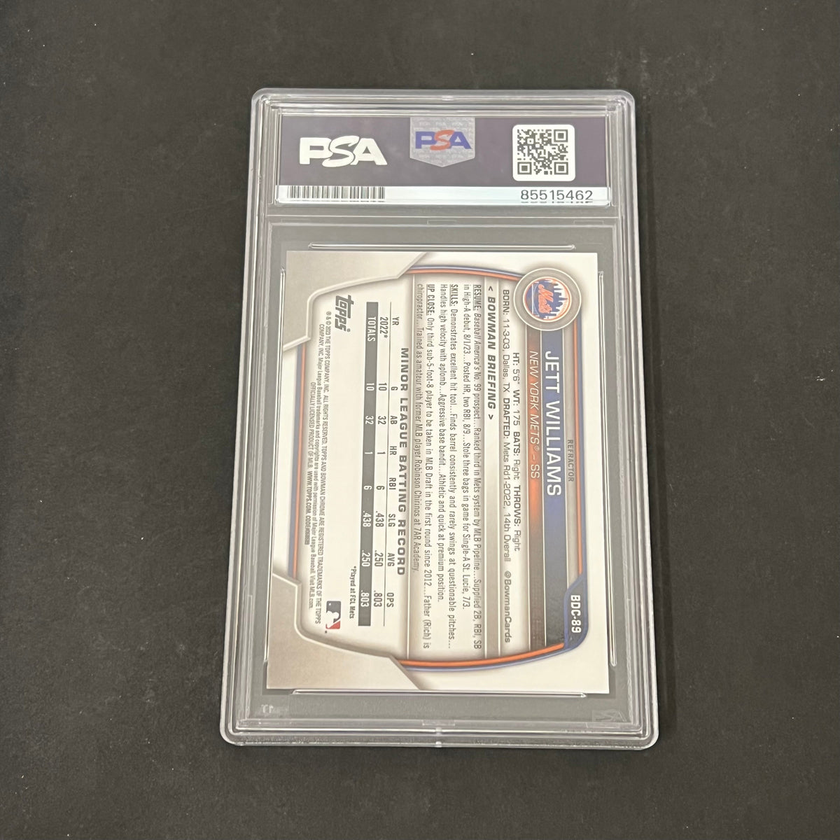 2023 Topps Bowman Chrome #BDC-99 Jett Williams signed card PSA