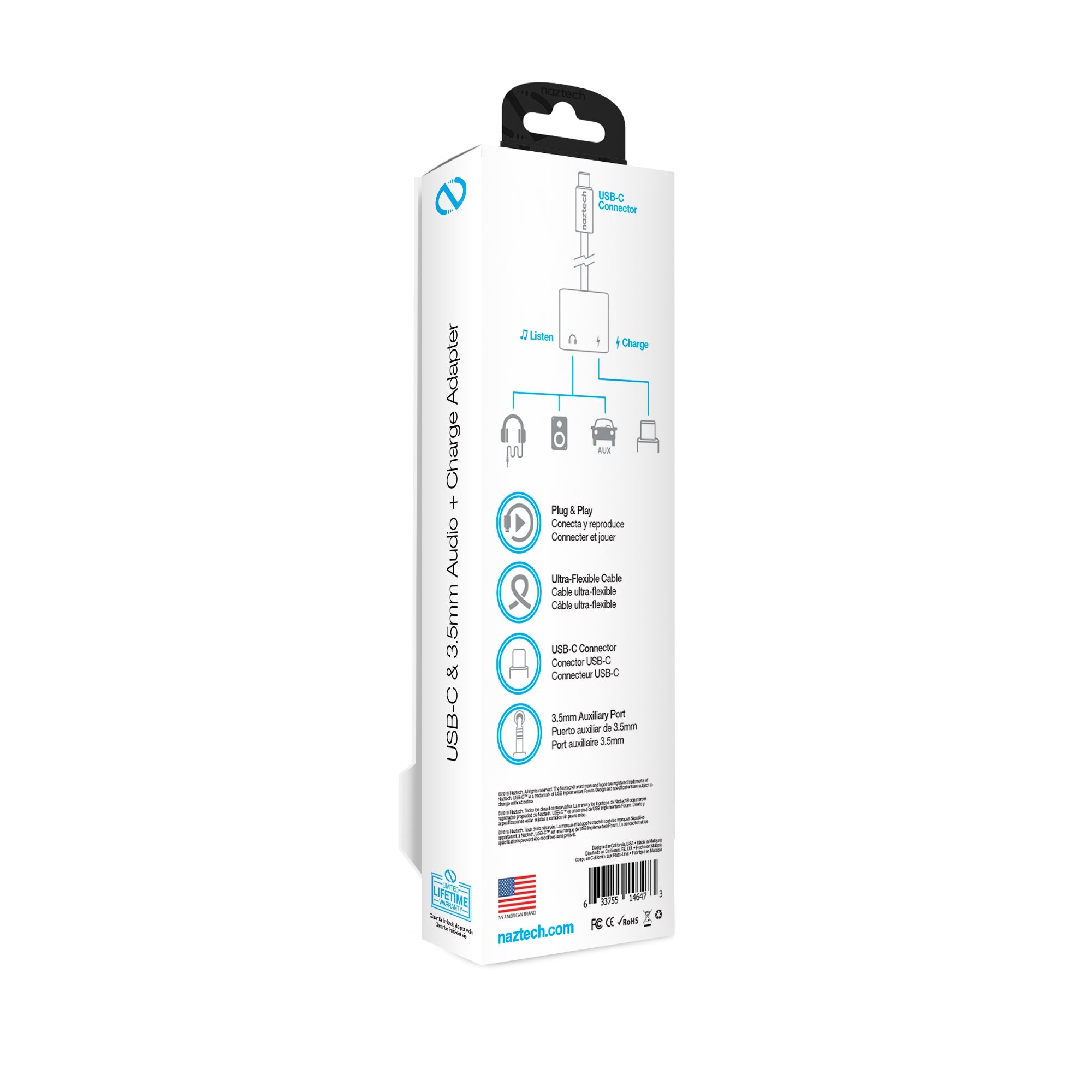 Naztech USB-C and 3.5mm Audio + Charge Adapter