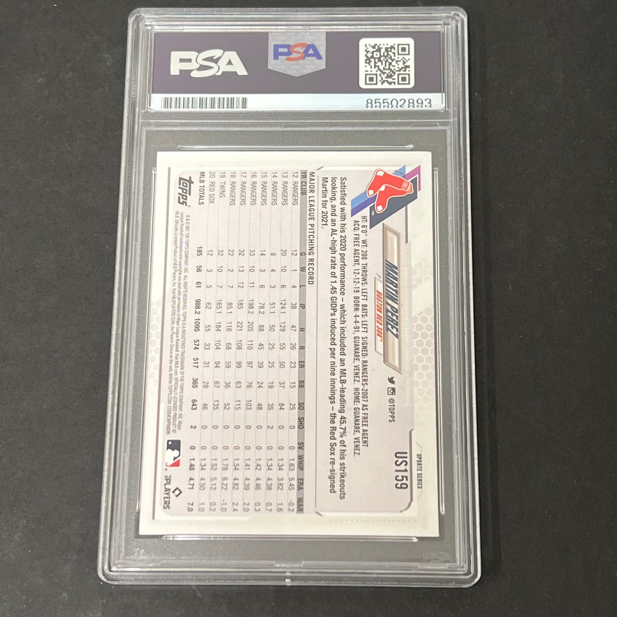 2021 Topps Update Series #US159 Martin Perez signed card PSA Auto 10