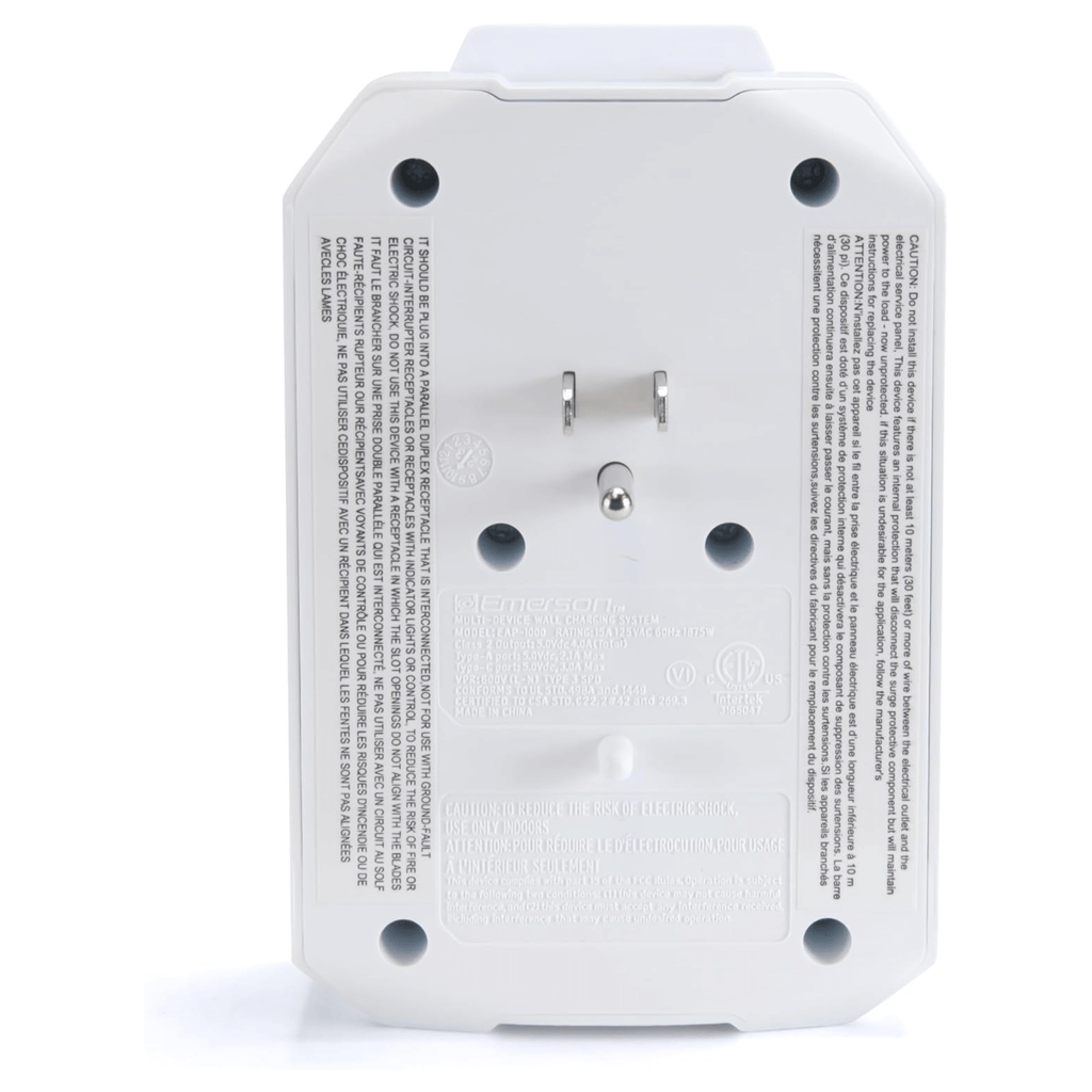 Emerson 6-Outlet + USB Wall Charger with Surge Protection and LED Lighting