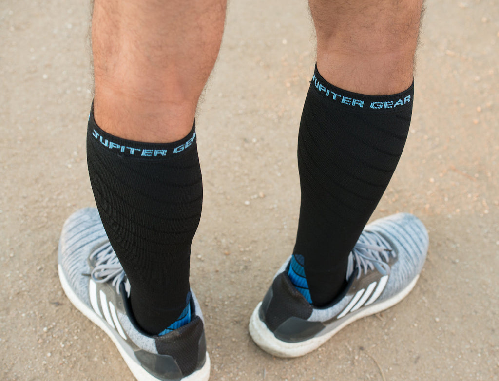 JupiterGear Endurance Compression Socks for Running and Hiking - Black with Blue Accent - Large/Extra Large