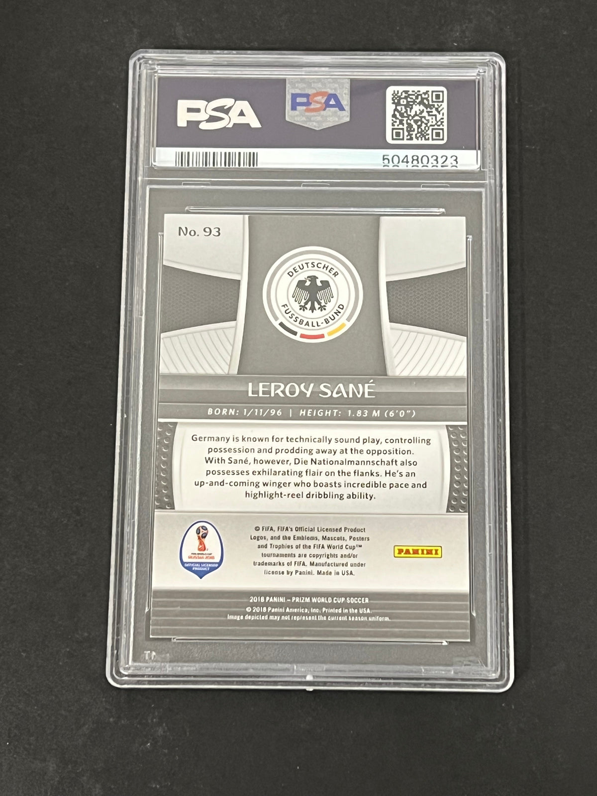 2018 Panini Prizm World Cup #93 Leroy Sane Signed Card PSA 9 Autographed