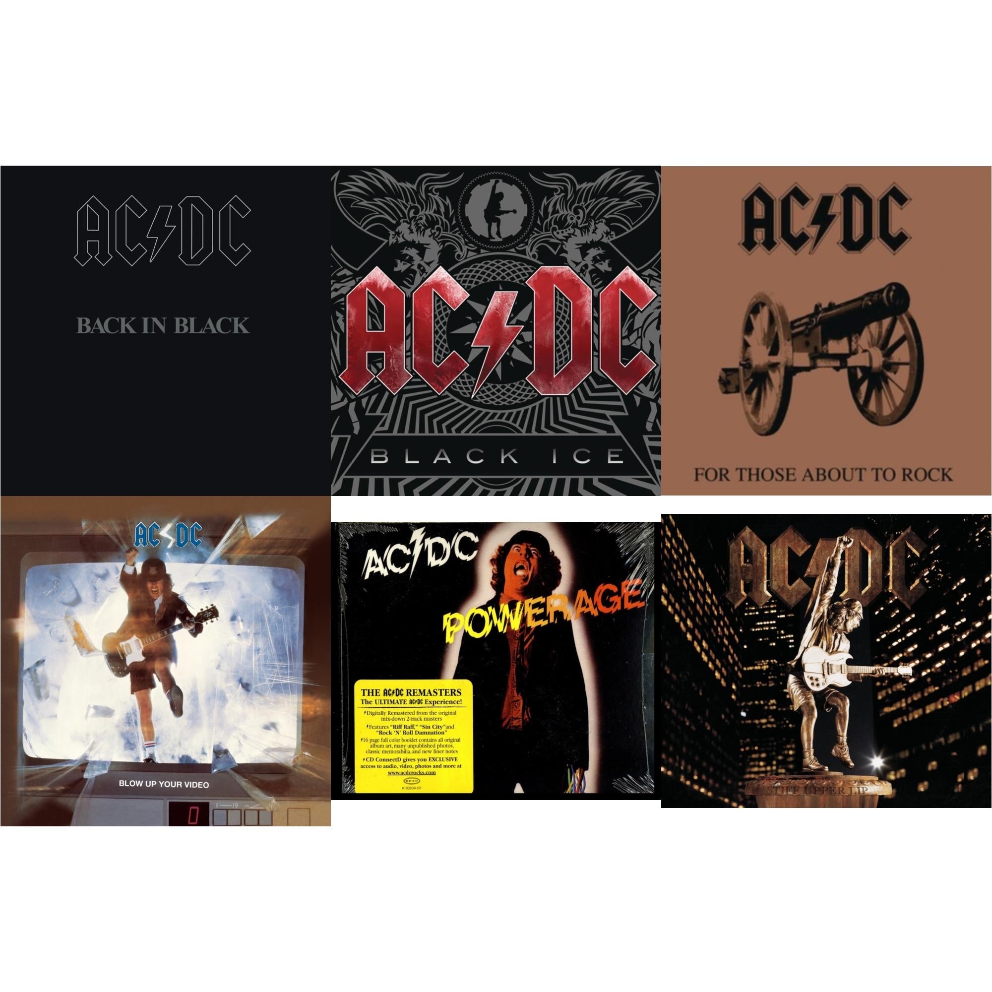Powerage & Back In Black & For Those About To Rock & Black Ice & Stiff Upper Lip & Blow Up Your Video