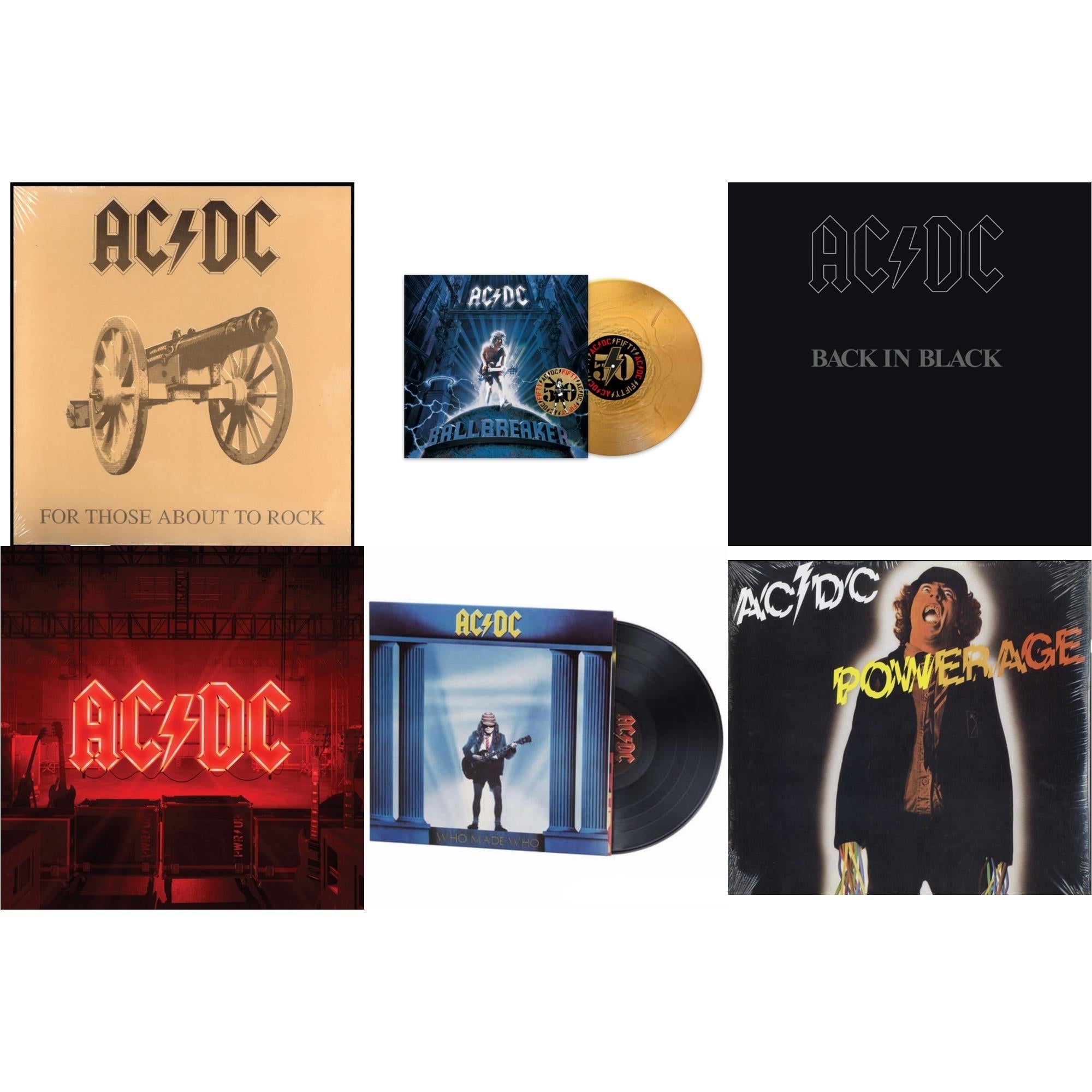Ac/Dc - Power Up (180G/Gatefold Jacket/Inner Sleeve) & Ballbreaker (50Th Anniversary/Gold Color LP Vinyl) & Powerage (180G) & Back In Black (180G) & For Those About To Rock (180G) & Who Made Who (180G)