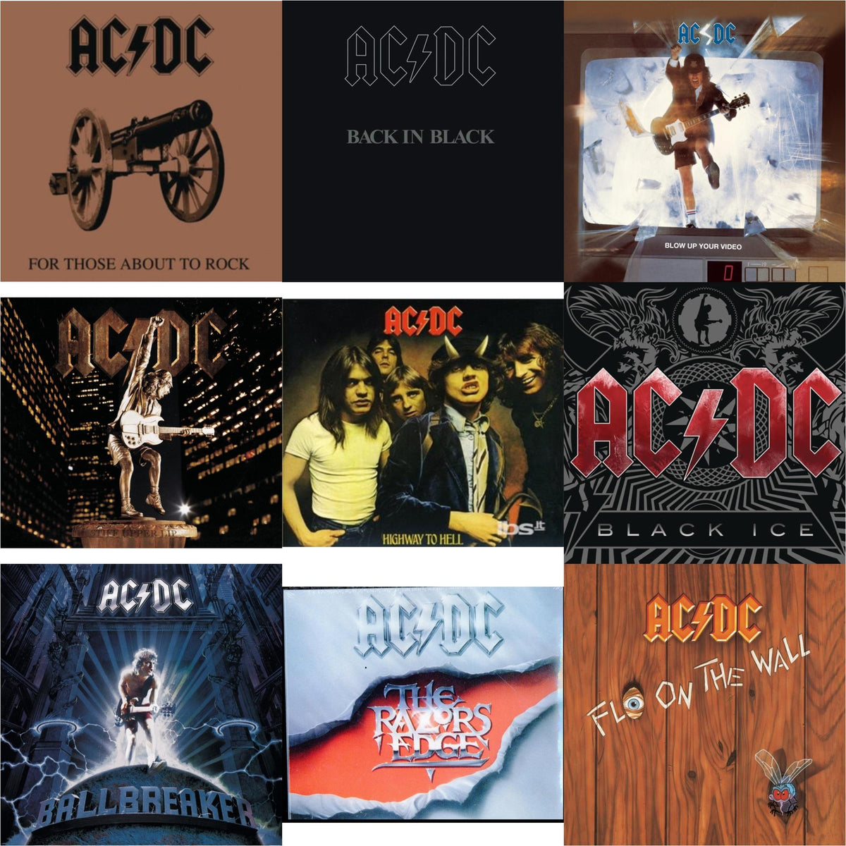 Highway To Hell & Back In Black & For Those About To Rock & Razor's Edge & Black Ice & Ballbreaker & Stiff Upper Lip & Blow Up Your Video & Fly On The Wall