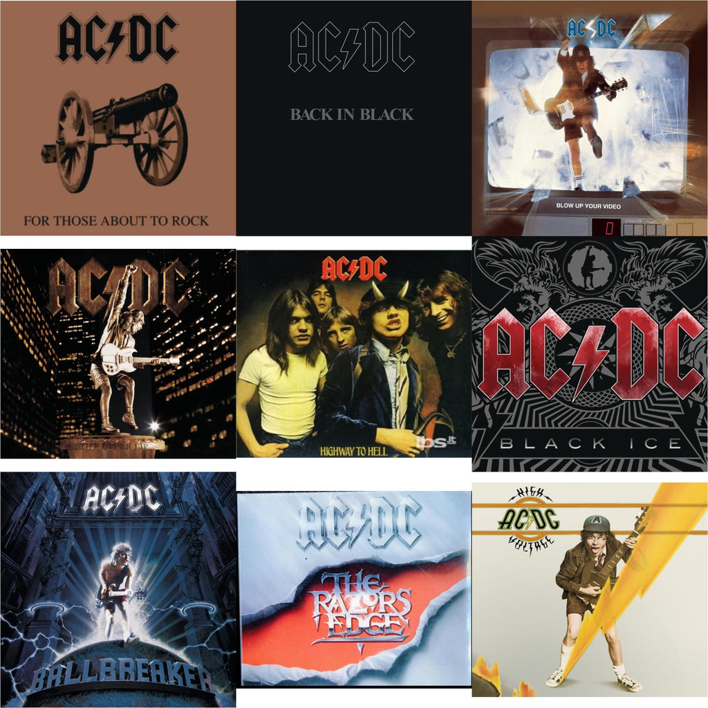 High Voltage & Highway To Hell & Back In Black & For Those About To Rock & Razor's Edge & Black Ice & Ballbreaker & Stiff Upper Lip & Blow Up Your Video