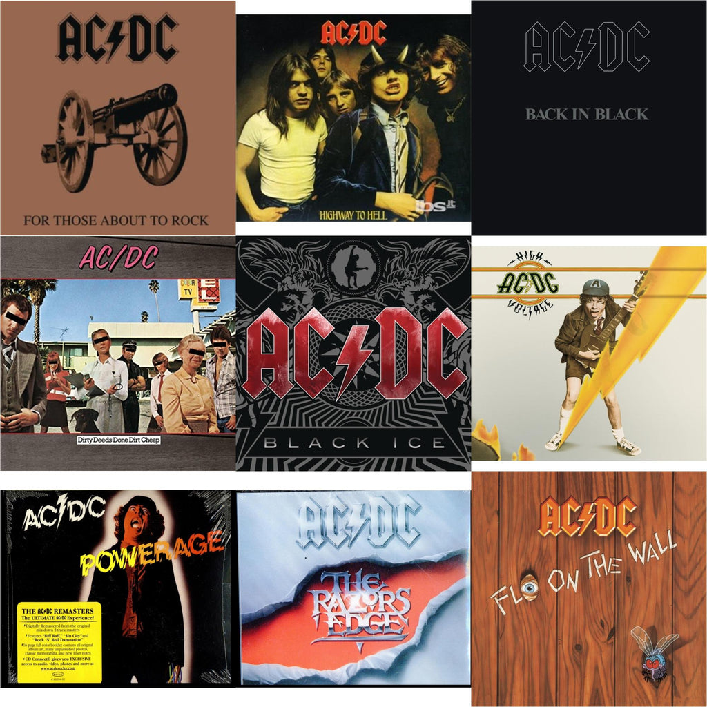 High Voltage & Dirty Deeds Done Dirt Cheap & Powerage & Highway To Hell & Back In Black & For Those About To Rock & Razor's Edge & Black Ice & Fly On The Wall
