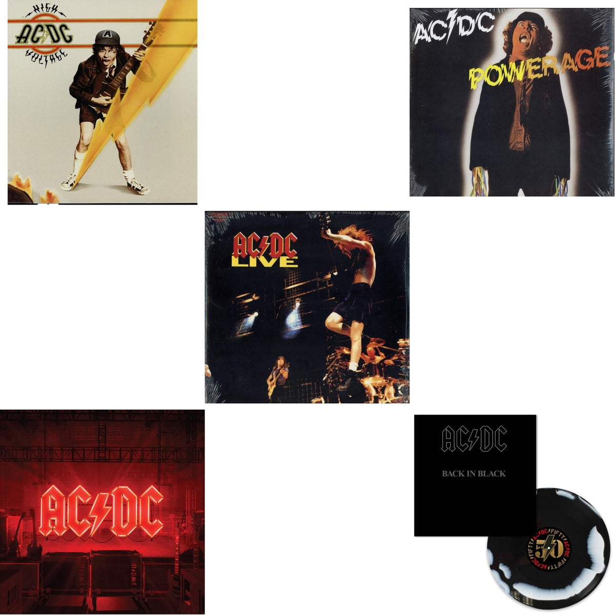 Power Up (180G/Gatefold Jacket/Inner Sleeve) & Back In Black (Black/White Blend LP Vinyl) & High Voltage (180G) & Powerage (180G) & Live (2LP/180G)