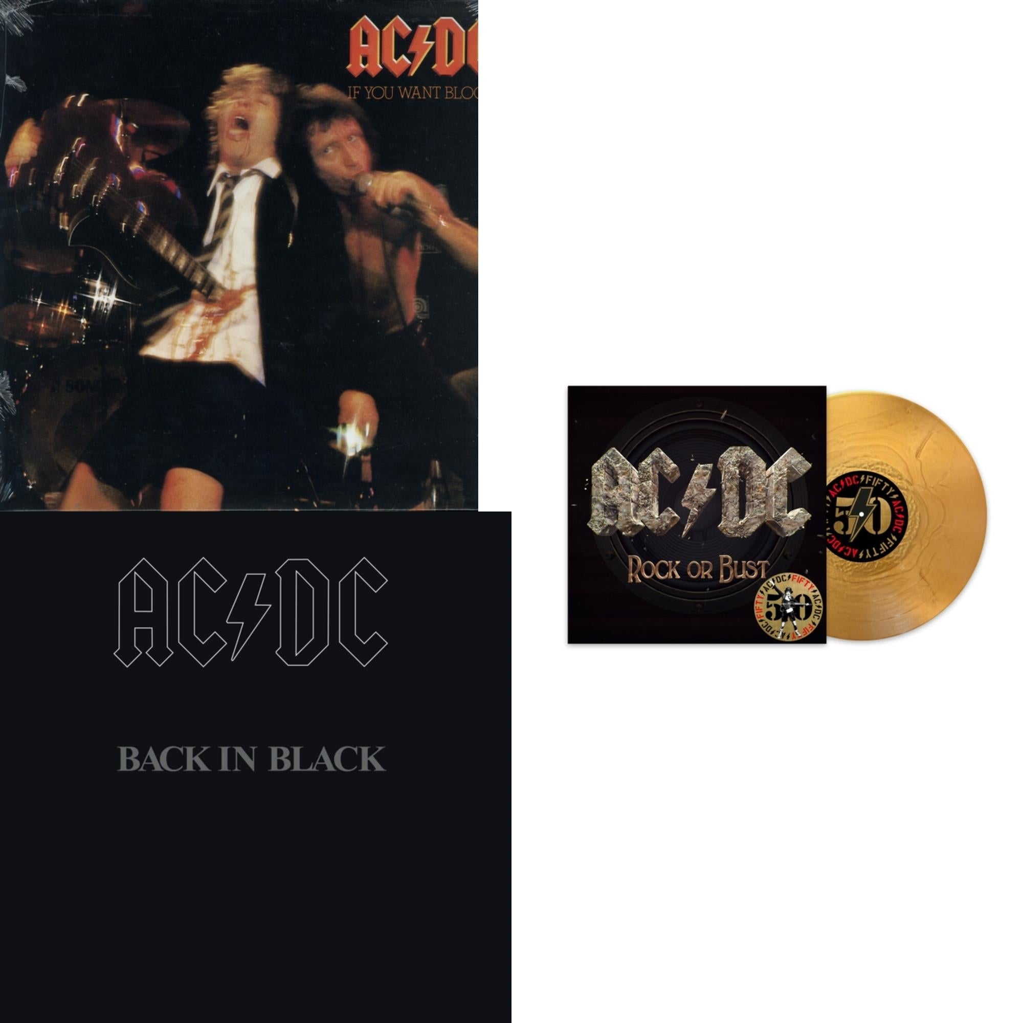 Ac/Dc - If You Want Blood You've Got It (180G) & Back In Black (180G) & Rock Or Bust (50Th Anniversary/Gold Color LP Vinyl)