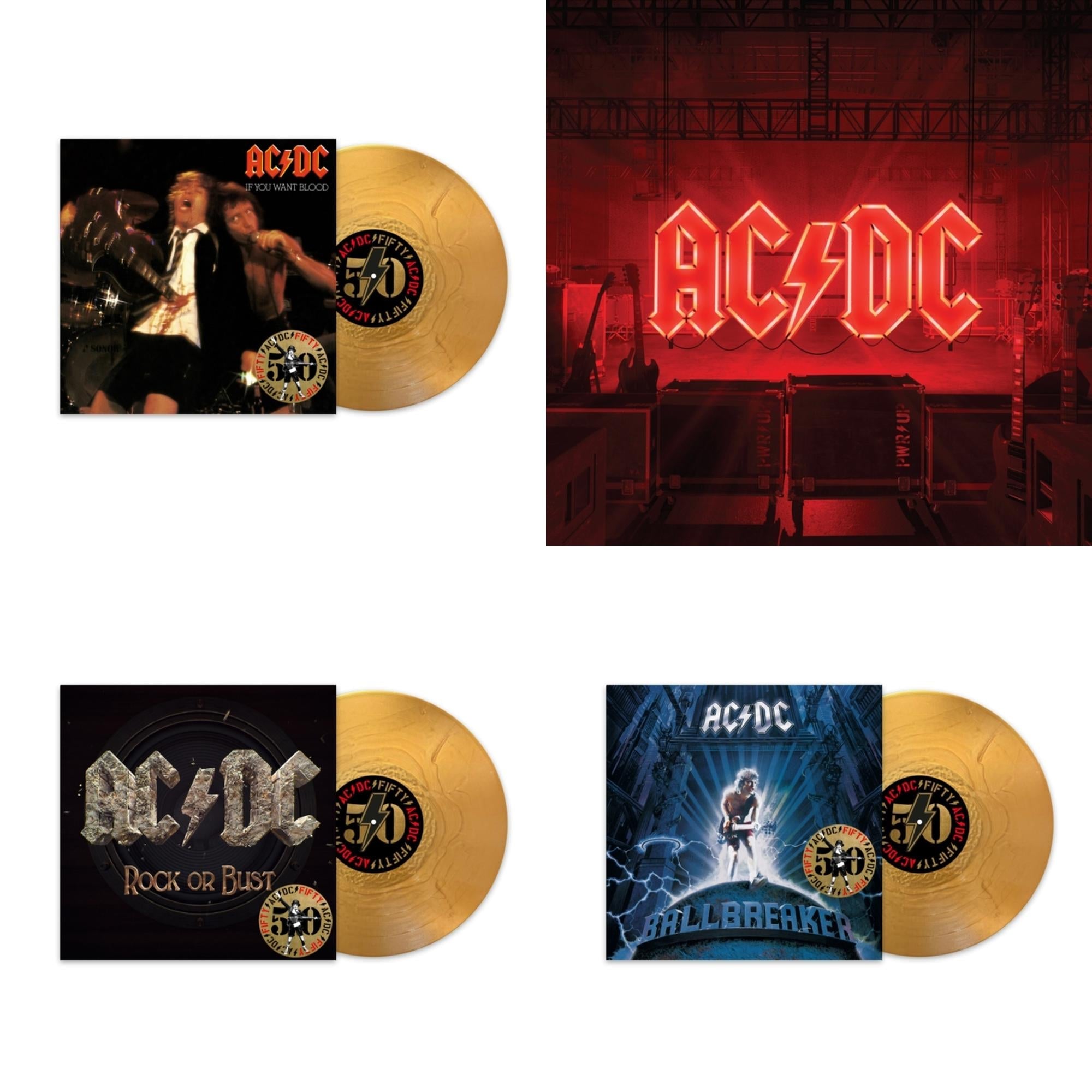 Ac/Dc - If You Want Blood You’Ve Got It (50Th Anniversary/Gold Color LP Vinyl) & Power Up (180G/Gatefold Jacket/Inner Sleeve) & Rock Or Bust (50Th Anniversary/Gold Color LP Vinyl) & Ballbreaker (50Th Anniversary/Gold Color LP Vinyl)