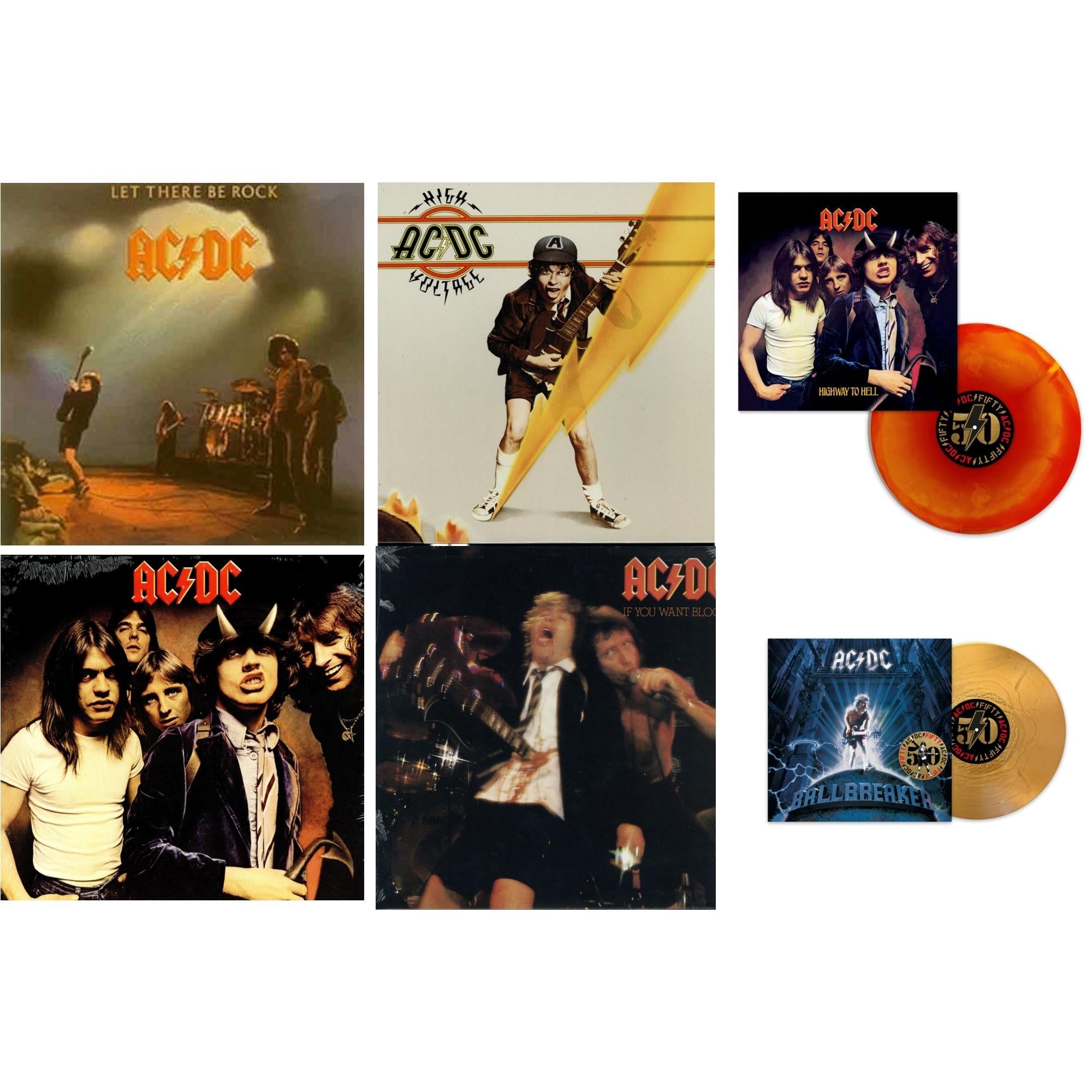 Ac/Dc - Highway To Hell (Orange Blend LP Vinyl) & Ballbreaker (50Th Anniversary/Gold Color LP Vinyl) & High Voltage (180G) & Let There Be Rock (180G) & If You Want Blood You've Got It (180G) & Highway To Hell (180G)