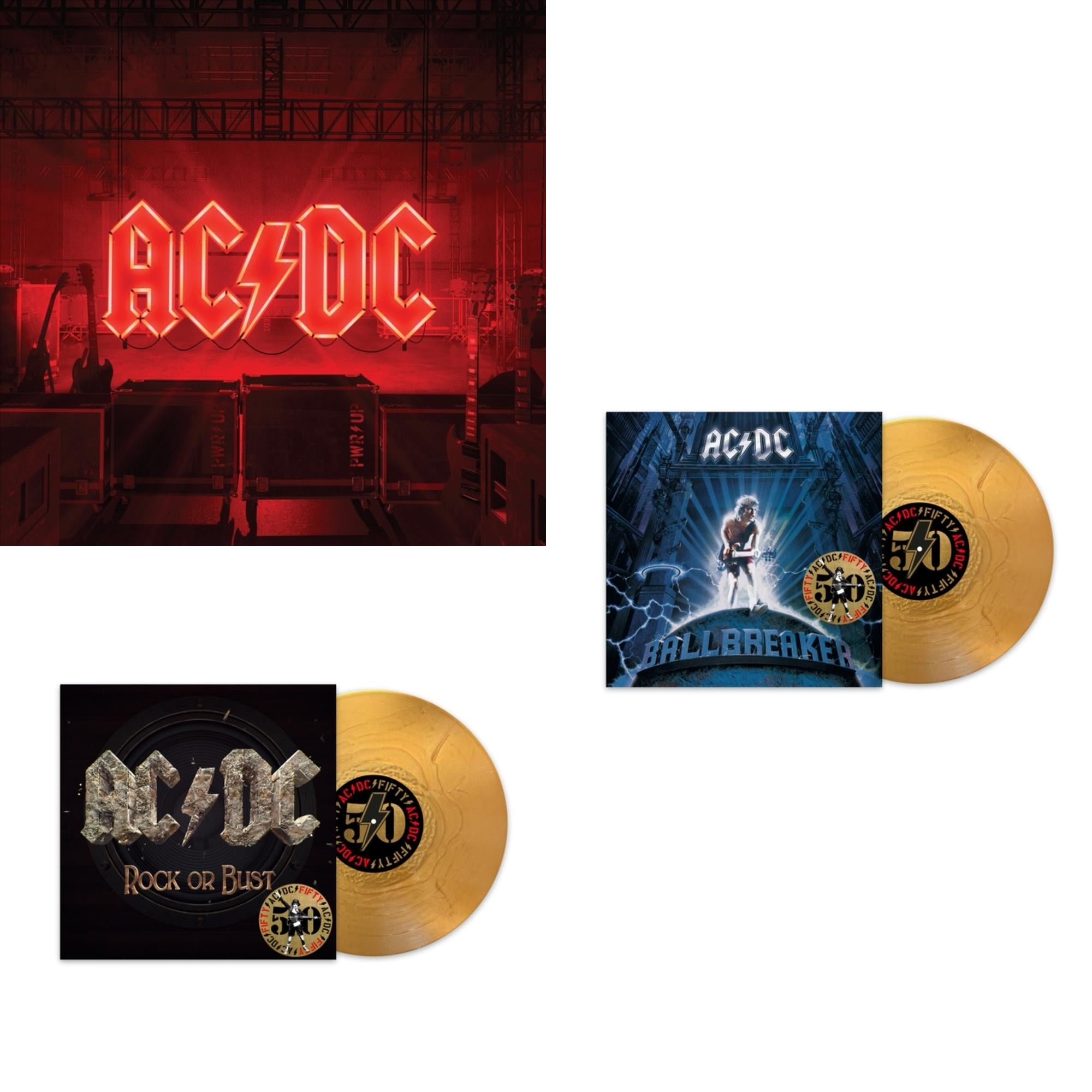 Ac/Dc - Power Up (180G/Gatefold Jacket/Inner Sleeve) & Rock Or Bust (50Th Anniversary/Gold Color LP Vinyl) & Ballbreaker (50Th Anniversary/Gold Color LP Vinyl)