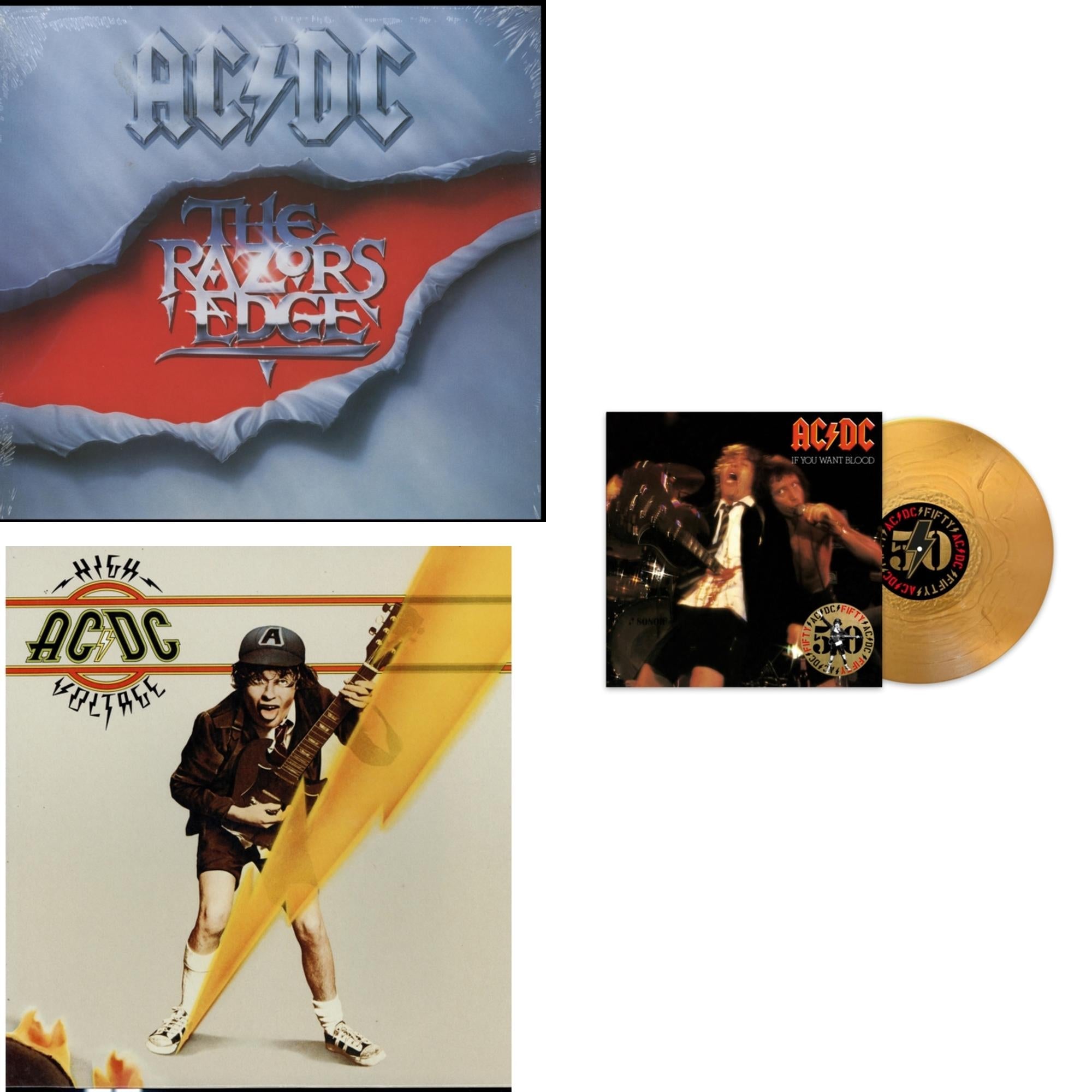 Ac/Dc - Razor’S Edge (180G) & High Voltage (180G) & If You Want Blood You’Ve Got It (50Th Anniversary/Gold Color LP Vinyl)