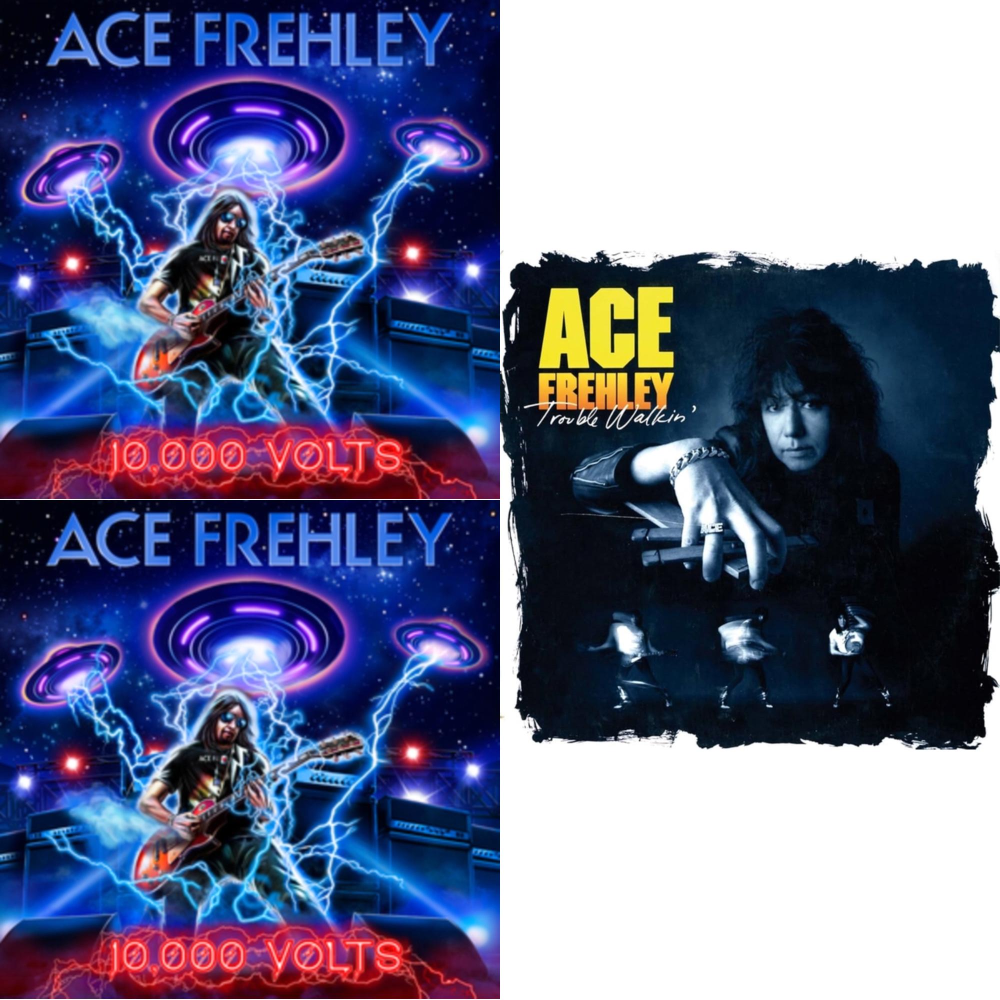 Ace Frehley - 10,000 Volts (Dragons Den LP Vinyl) & 10,000 Volts (Orange Tabby LP Vinyl) & Trouble Walkin (Oxblood Red Hide Your Heart Swirl LP Vinyl)