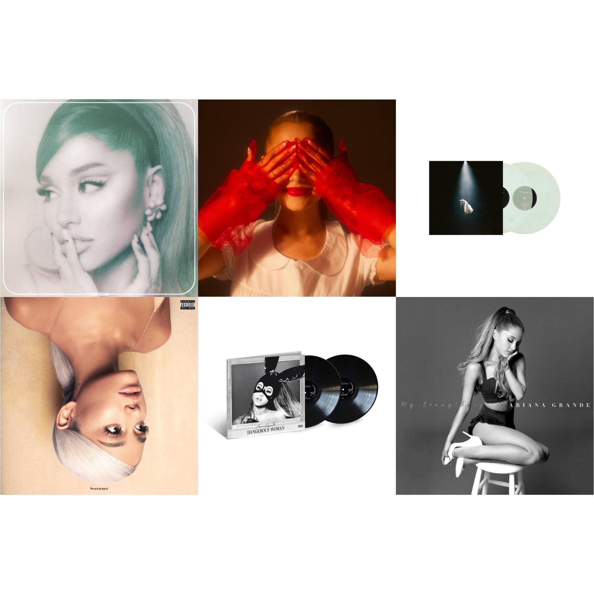 Positions (Coke Bottle Clear LP Vinyl) & Eternal Sunshine (X) (Ruby LP Vinyl) & Eternal Sunshine Deluxe: Brighter Days Ahead (X) (Translucent Marble Vinyl/2LP) & Sweetener (X) (2LP) & Dangerous Woman (2LP) & My Everything