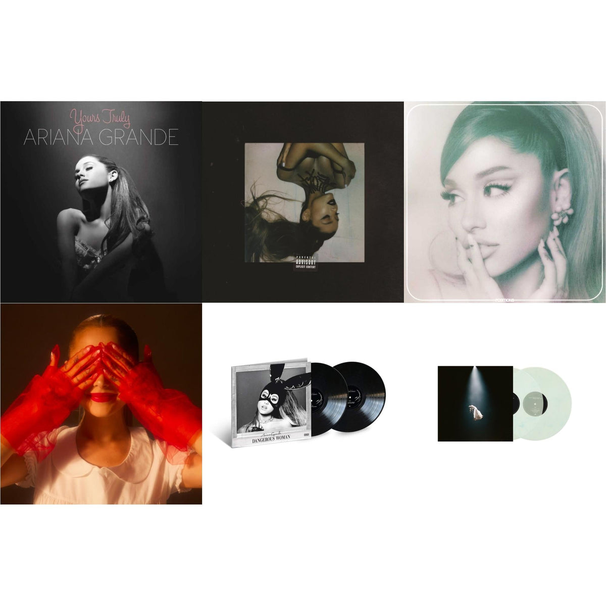Positions (Coke Bottle Clear LP Vinyl) & Eternal Sunshine (X) (Ruby LP Vinyl) & Eternal Sunshine Deluxe: Brighter Days Ahead (X) (Translucent Marble Vinyl/2LP) & Thank U, Next & Dangerous Woman (2LP) & Yours Truly (180G)