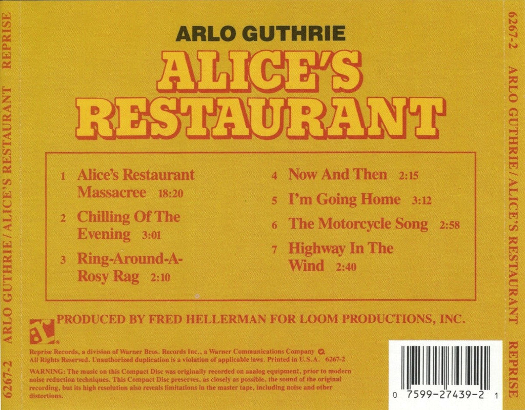 Arlo Guthrie – Alice's Restaurant Music CD