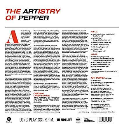 Artistry Of Pepper [Import] (180 Gram Vinyl, Limited Edition, Remastered) Vinyl Record