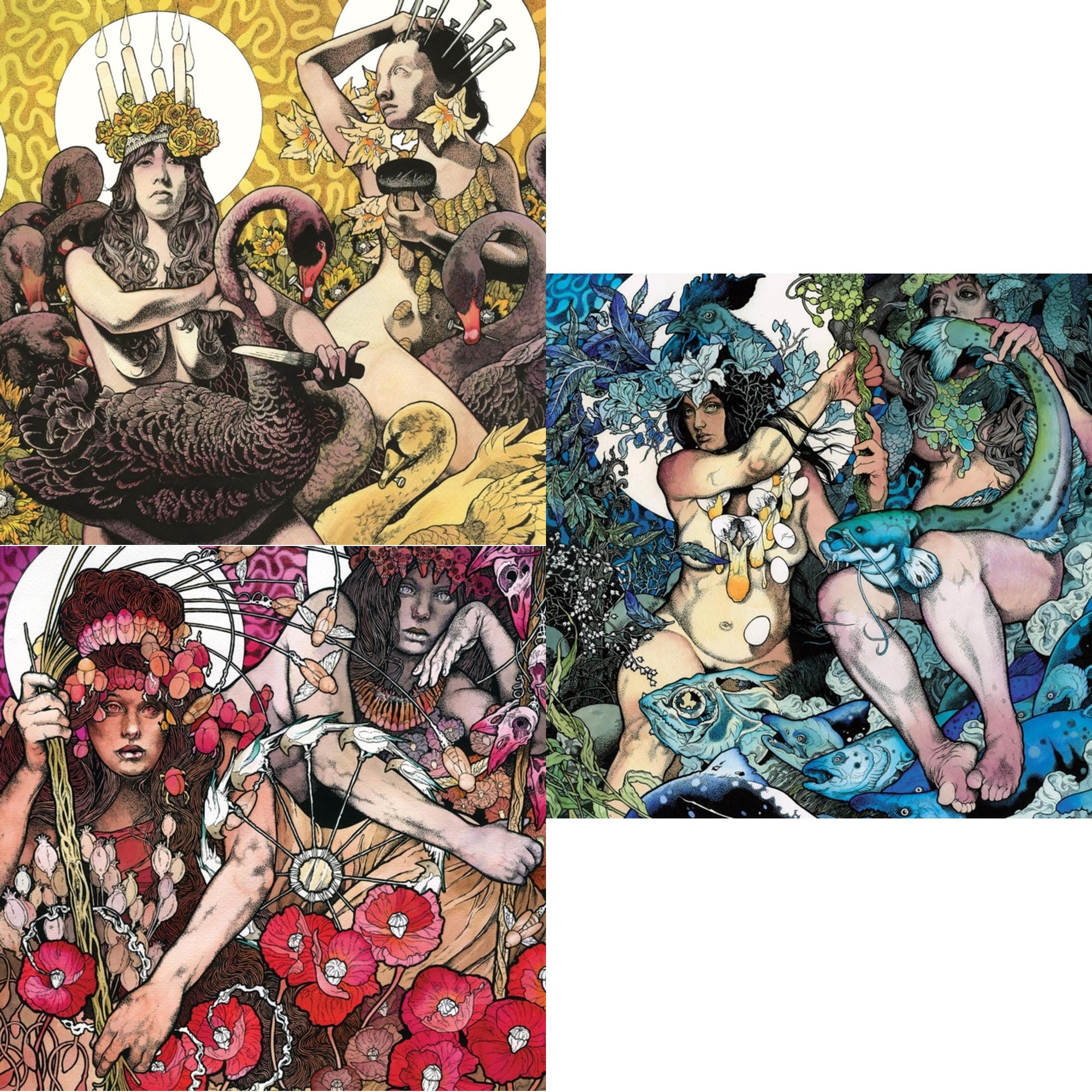 Baroness - Yellow & Green (Neon Yellow, Milky Clear & Black/Neon Green, Milky Clear & Black Ripple Vinyl/2LP) & Red Album (Red, Milky Clear & Black Ripple Effect Vinyl/2LP) & Blue Record (Cyan Blue, Milky Clear & Black Ripple Effect Vinyl/2LP)