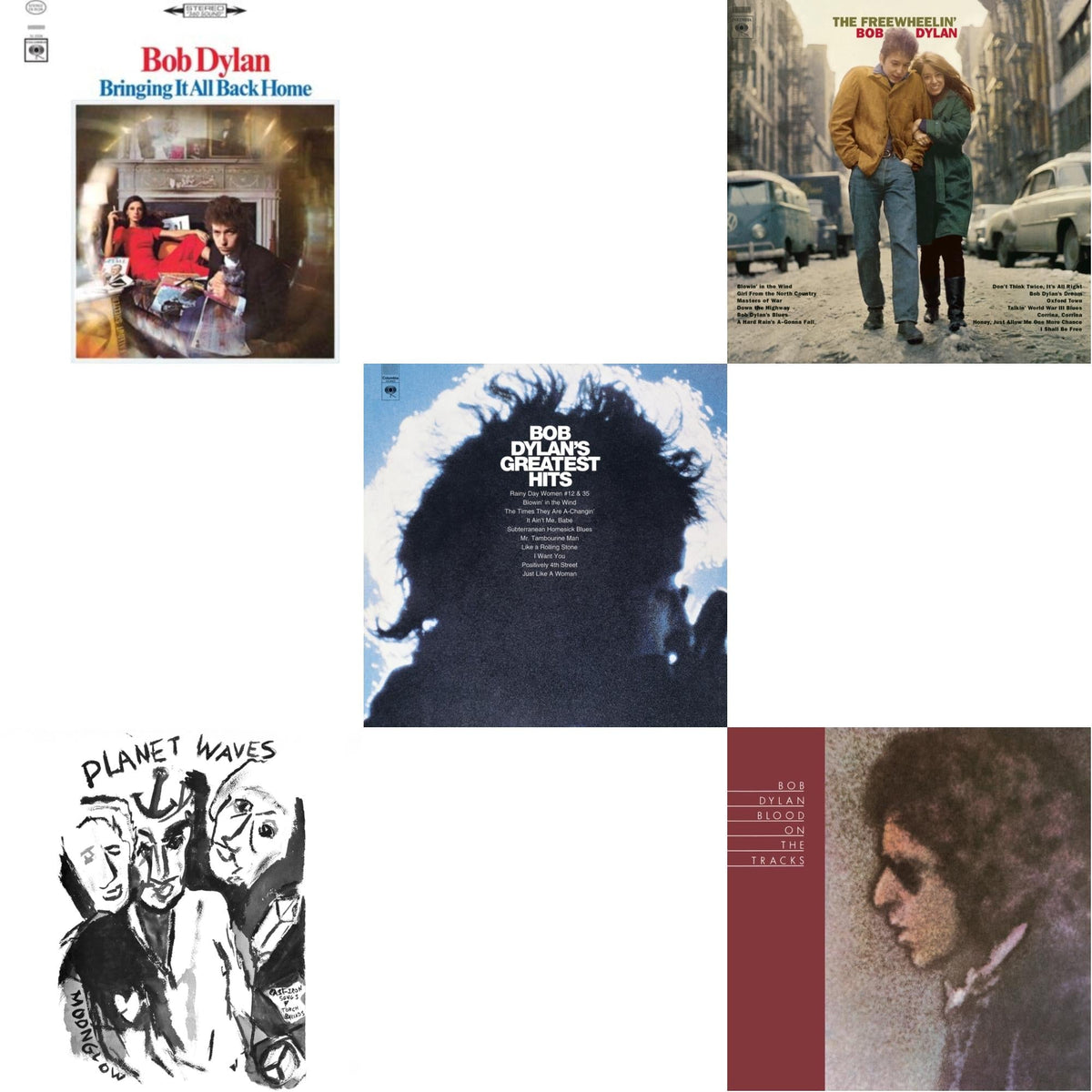 Planet Waves (150G LP Vinyl/Dl) & Blood On The Tracks (150G/Dl Insert) & Bringing It All Back Home & Freewheelin Bob Dylan (140G/Dl Code) & Greatest Hits (150G/Dl Card)