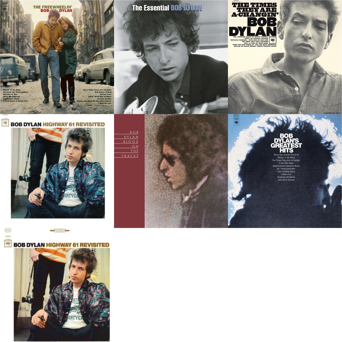 Blood On The Tracks (150G/Dl Insert) & Highway 61 Revisited & Times They Are A-Changin (Mono) & Highway 61 Revisited & Essential Bob Dylan & Freewheelin Bob Dylan (140G/Dl Code) & Greatest Hits (150G/Dl Card)