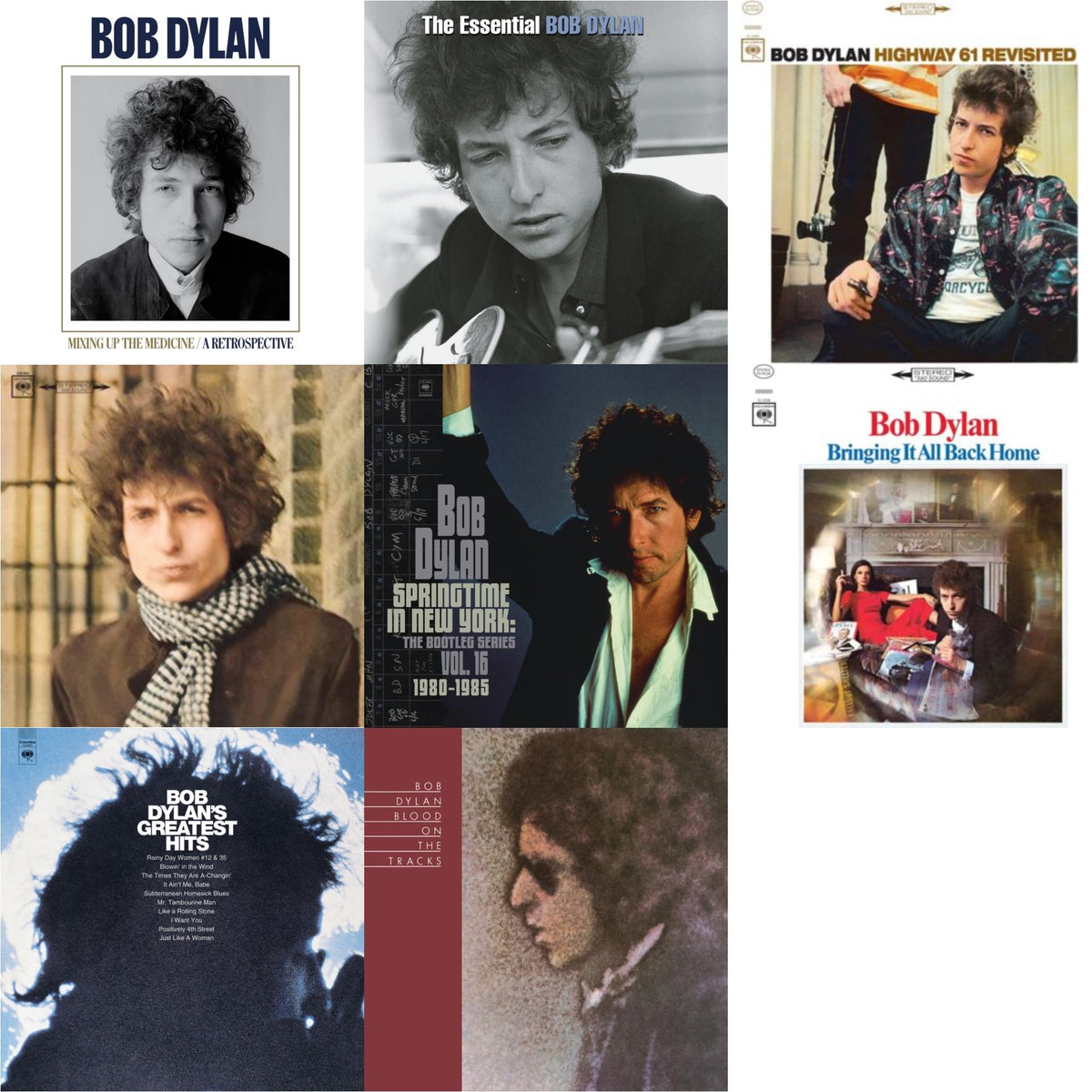 Blood On The Tracks (150G/Dl Insert) & Springtime In New York: The Bootleg Series Vol. 16 (1980-1985) (2LP) & Bringing It All Back Home & Highway 61 Revisited & Blonde On Blonde & Mixing Up The Medicine & Essential Bob Dylan & Greatest Hits (150G/Dl Card)