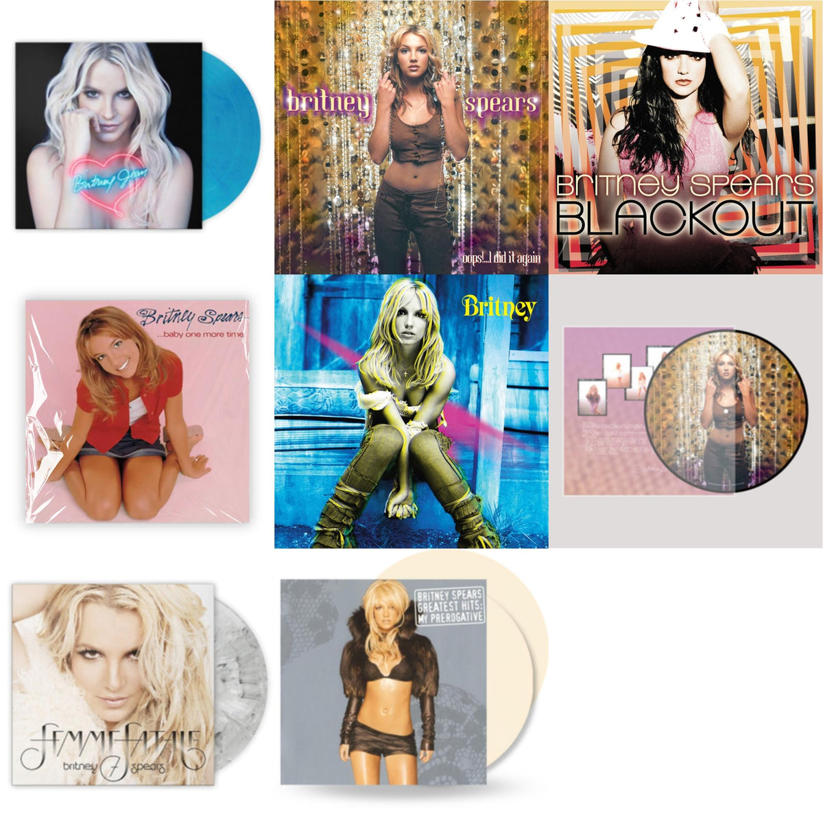 Britney Spears - Oops!... I Did It Again (20Th Anniversary Edition Picture LP Vinyl) & Baby One More Time & Oops!... I Did It Again & Britney & Blackout & Britney Jean (Blue Marbled LP Vinyl/Import) & Femme Fatale (Light Grey Marbled LP Vinyl/Import)