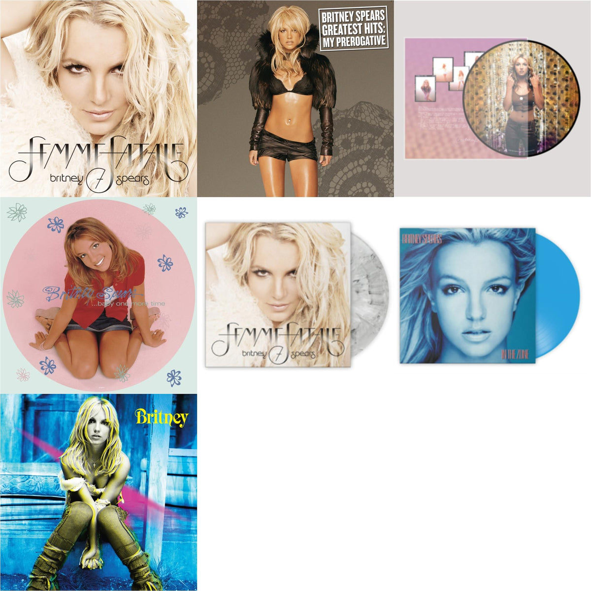 Britney Spears - Baby One More Time (Picture Disc/140G/Dl Code) & Oops!... I Did It Again (20Th Anniversary Edition Picture LP Vinyl) & Britney & Femme Fatale & Greatest Hits : My Prerogative (2LP) & In The Zone (Blue LP Vinyl/Import) & Femme Fatale