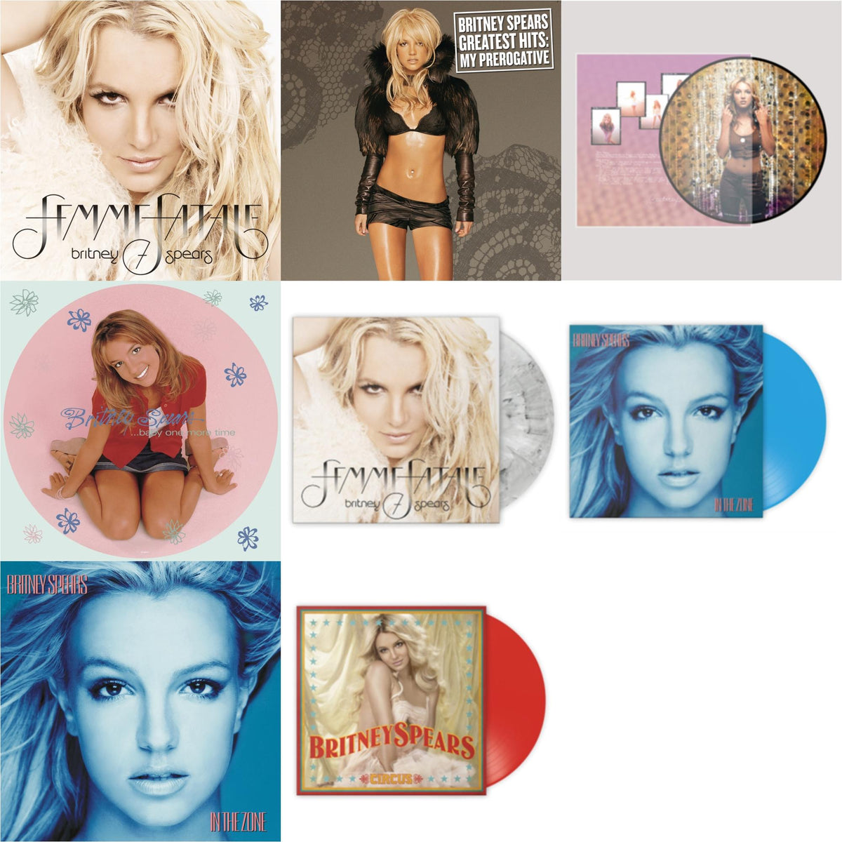 Britney Spears - Baby One More Time (Picture Disc/140G/Dl Code) & Oops!... I Did It Again (20Th Anniversary Edition Picture LP Vinyl) & In The Zone & Femme Fatale & Greatest Hits : My Prerogative (2LP) & In The Zone (Blue LP Vinyl/Import) & Circus