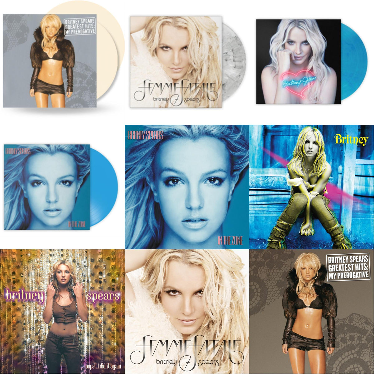 Britney Spears - Oops!... I Did It Again & Britney & In The Zone & Femme Fatale & Greatest Hits : My Prerogative (2LP) & In The Zone (Blue LP Vinyl/Import) & Britney Jean (Blue Marbled LP Vinyl/Import) & Femme Fatale (Light Grey Marbled LP
