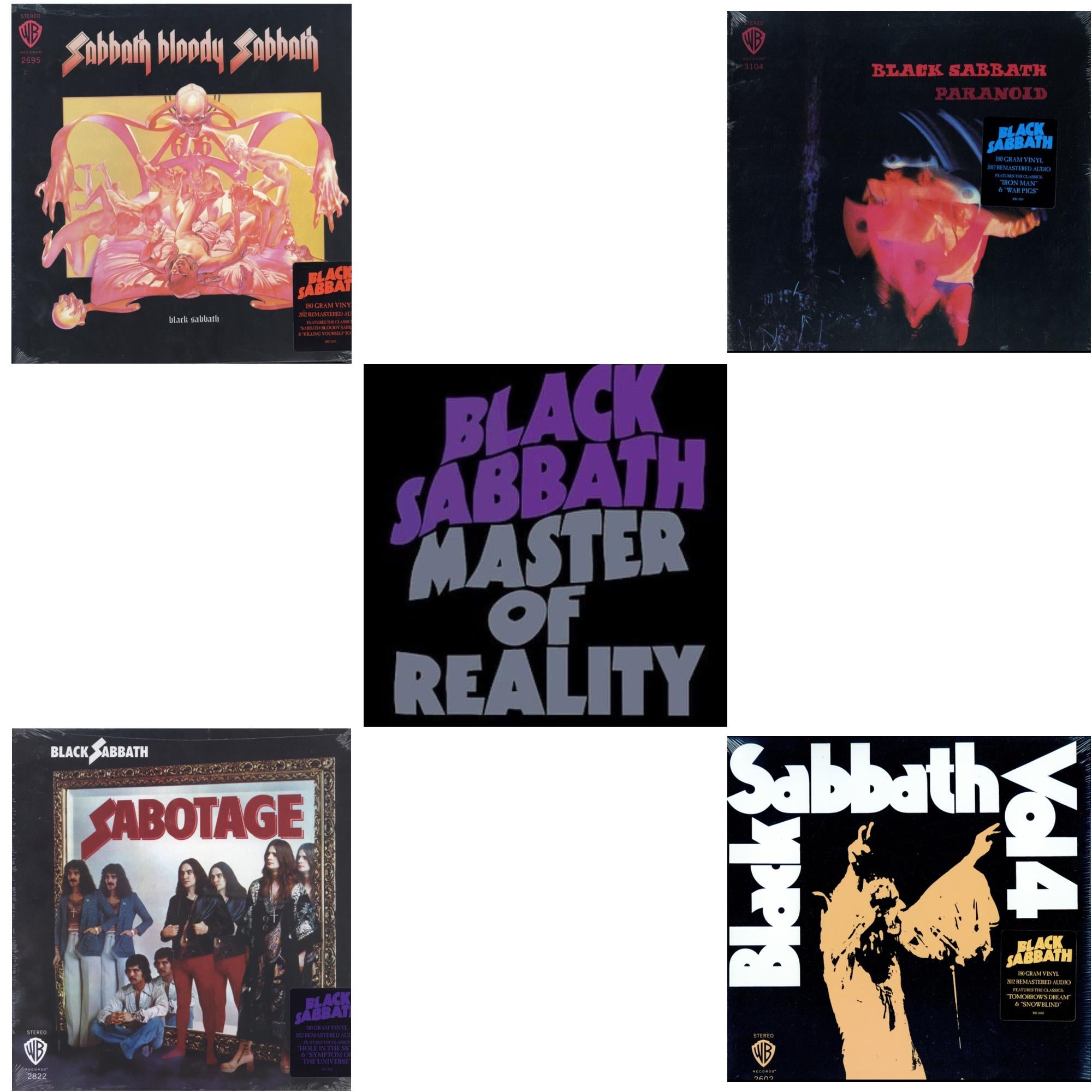 Black Sabbath - Sabotage (180G) & Vol. 4 (180G) & Sabbath Bloody Sabbath (180G) & Paranoid (180G) & Master Of Reality - LP Vinyl Bundle