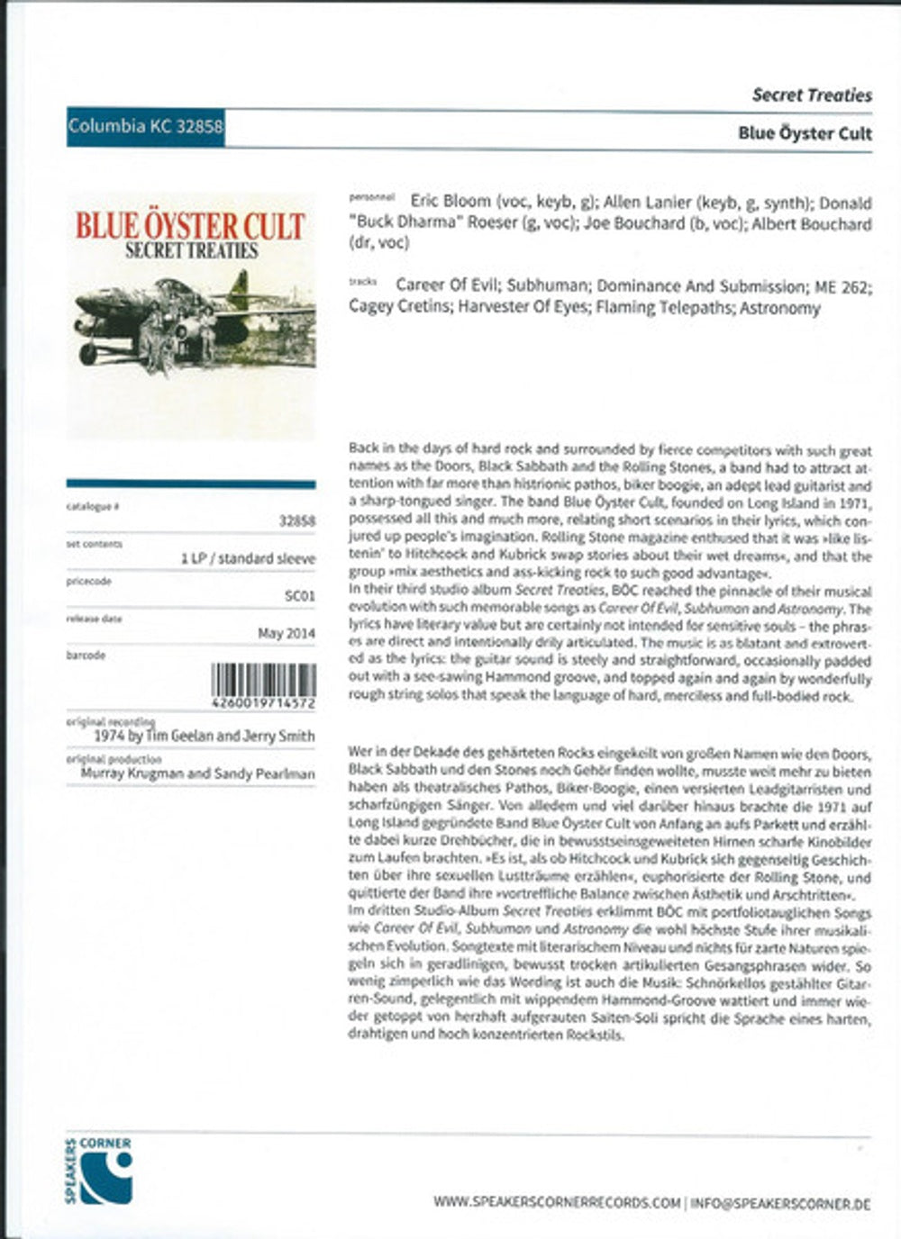 Blue Oyster Cult – Secret Treaties (LP Vinyl) Vinyl Record