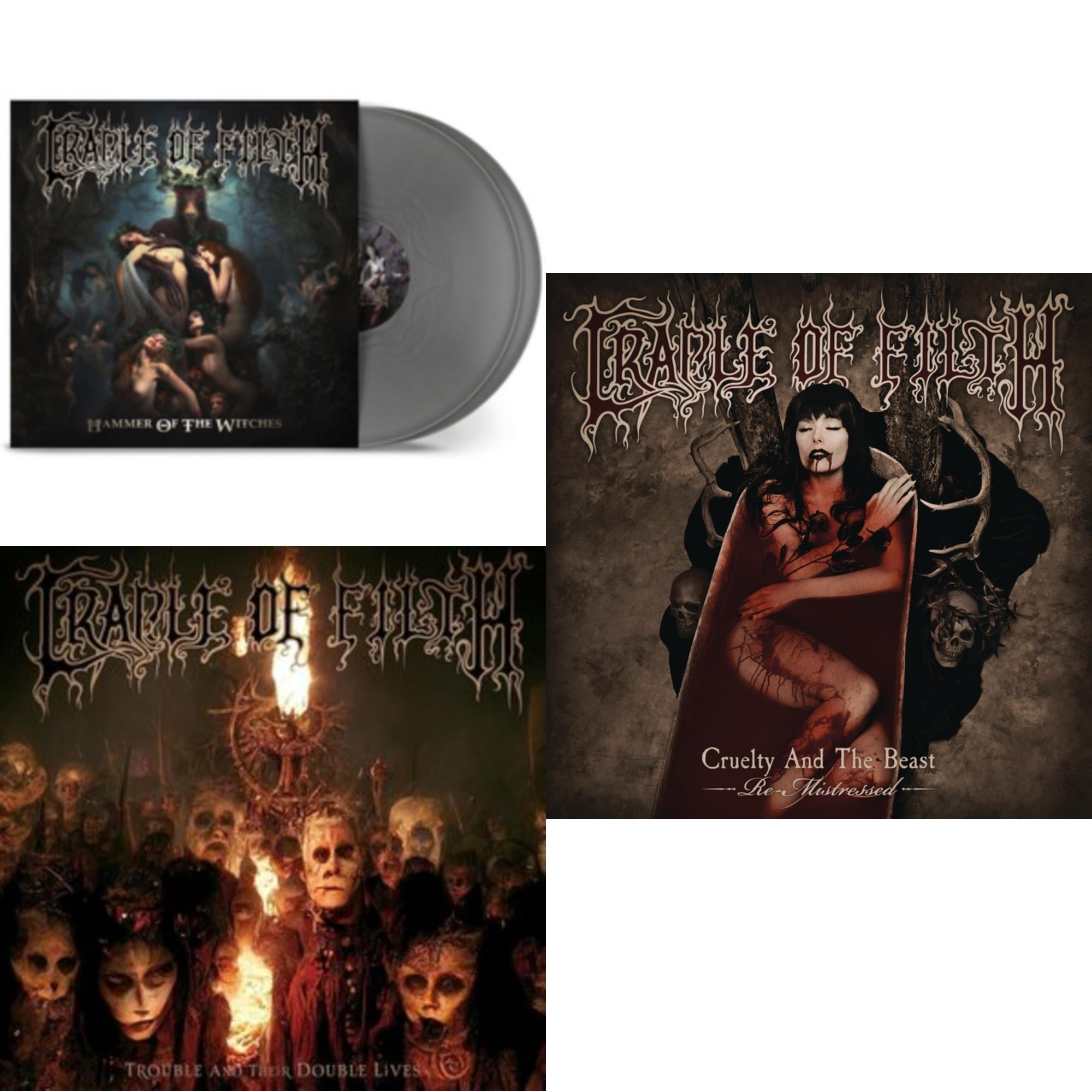Cradle Of Filth - Hammer Of The Witches (Silver LP Vinyl) & Trouble & Their Double Lives (2LP) & Cruelty & The Beast - Re-Mistressed (2LP/180G/Bone White Vinyl)