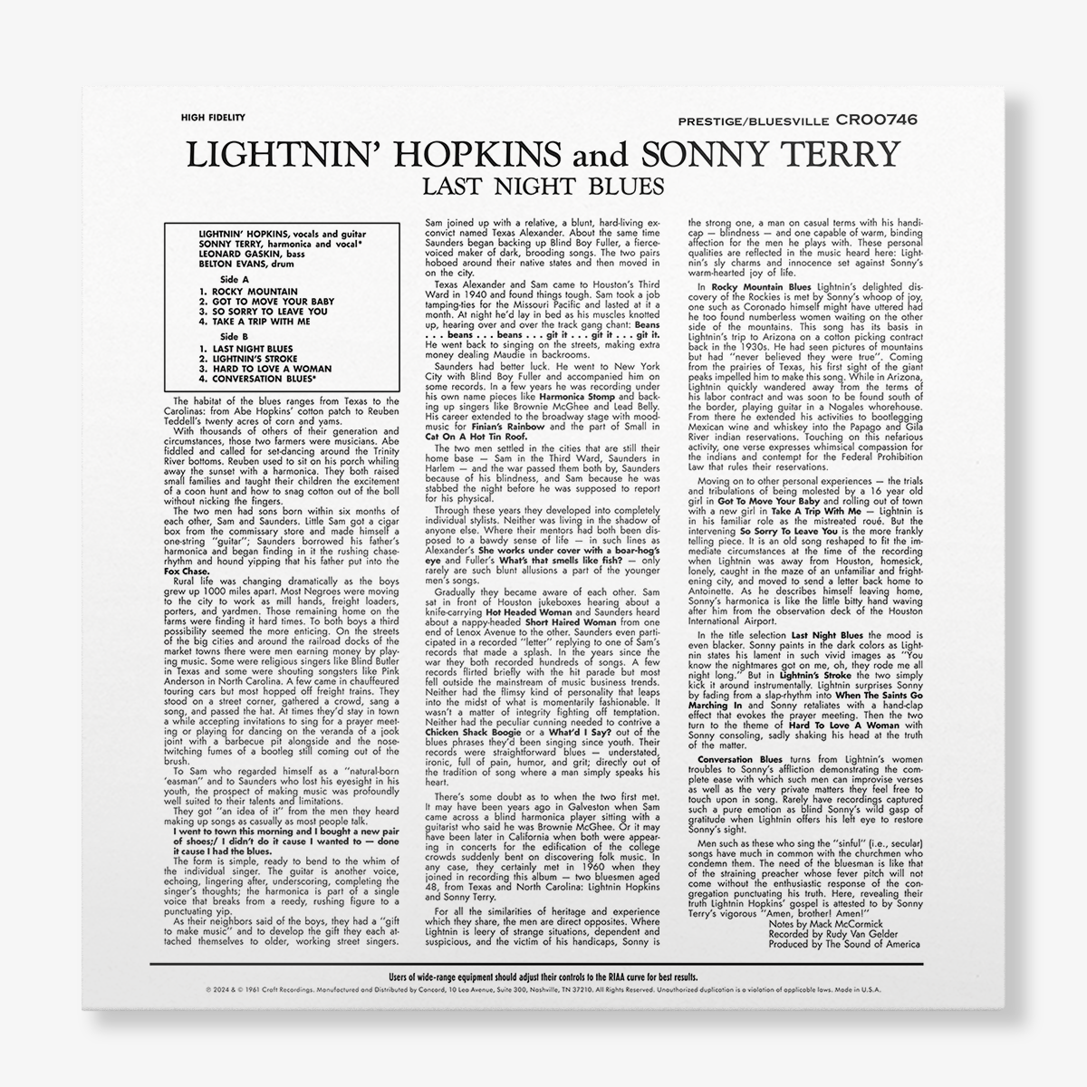 Last Night Blues (Bluesville Series) Vinyl Record
