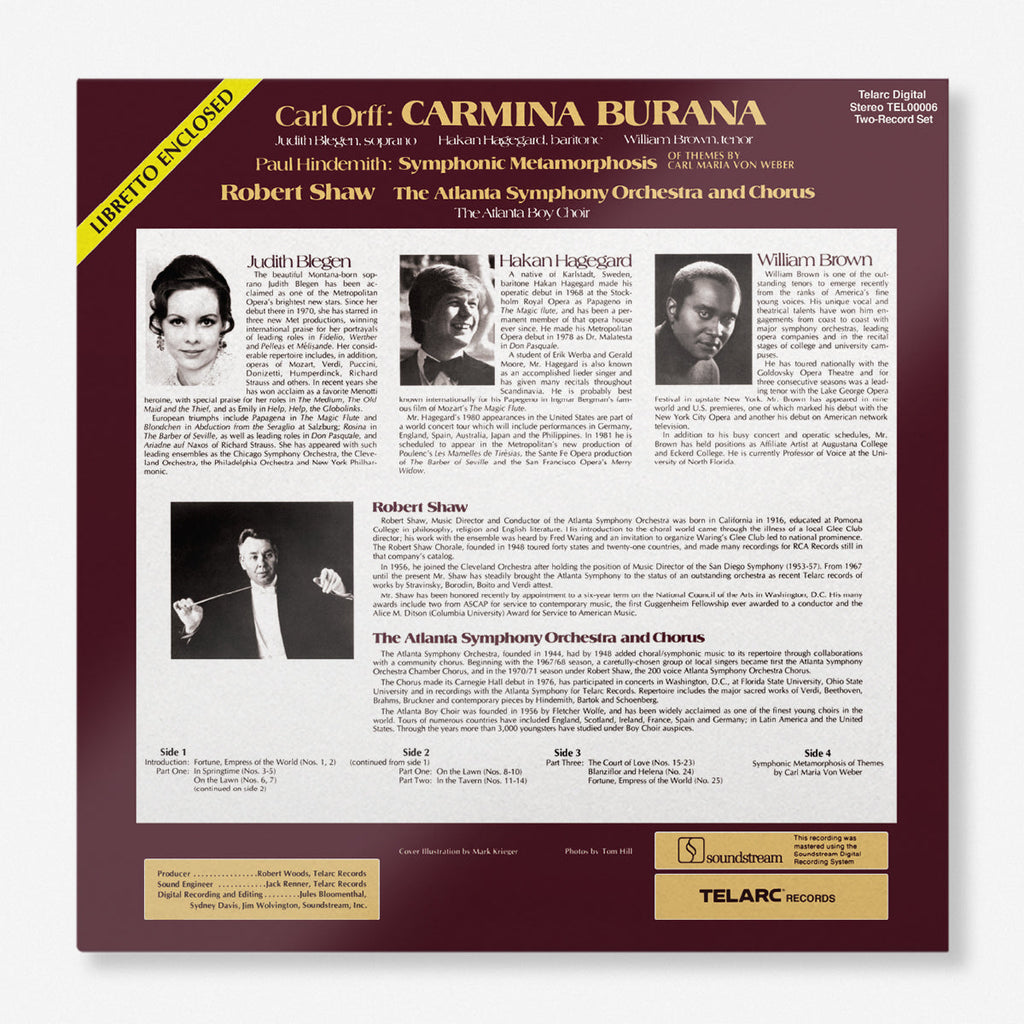 Carl Orff's Carmina Burana & Paul Hindemith's Symphonic Metamorphosis (2 LP) Vinyl Record