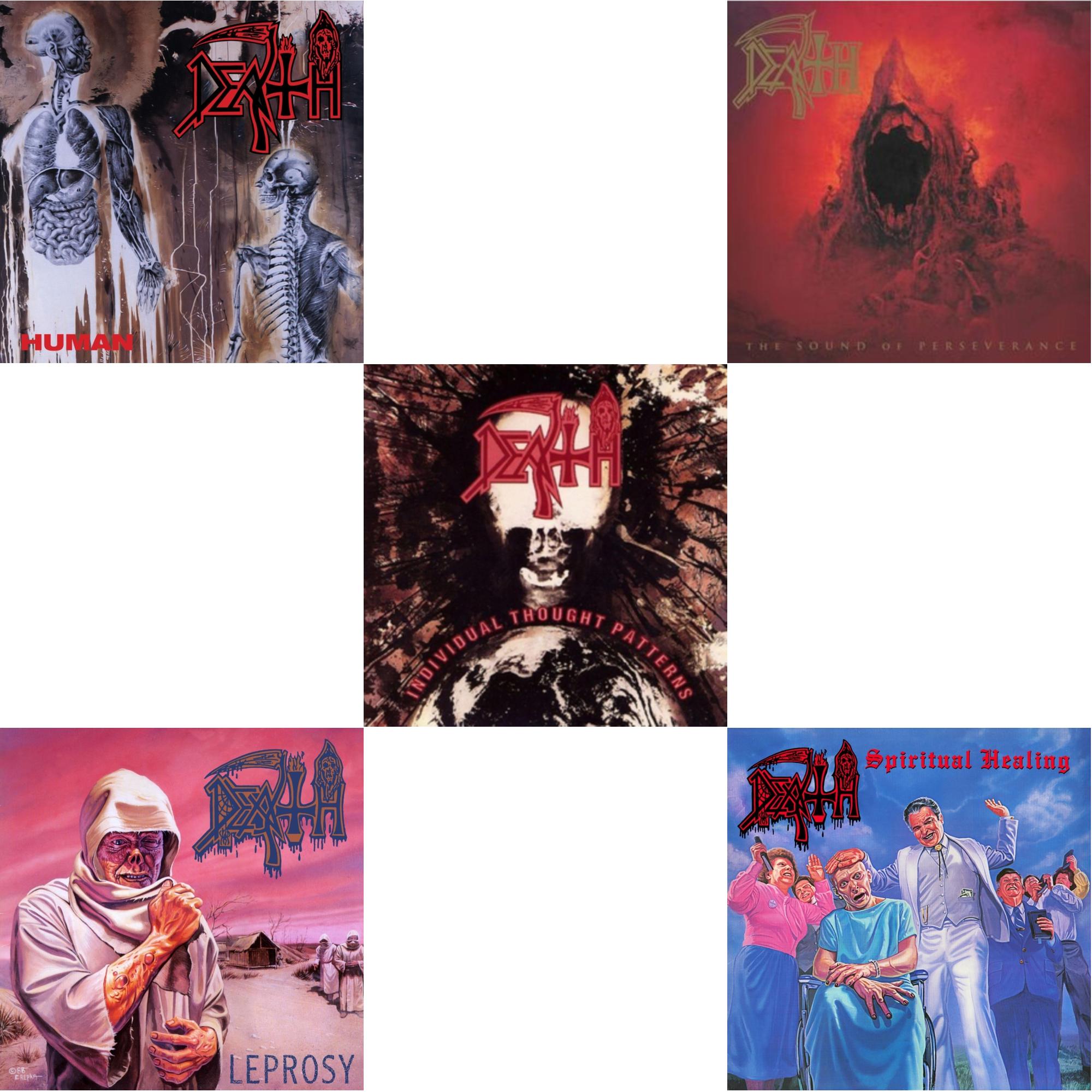 Death - Spiritual Healing - Reissue (Red, Cyan Blue & Black Tri Color Merge With Splatter LP Vinyl) & Sound Of Perseverance (Black, Red & Gold Tri Color Merge Withsplatter Vinyl/2LP) & Human (Remastered Reissue) & Individual Thought Patterns -