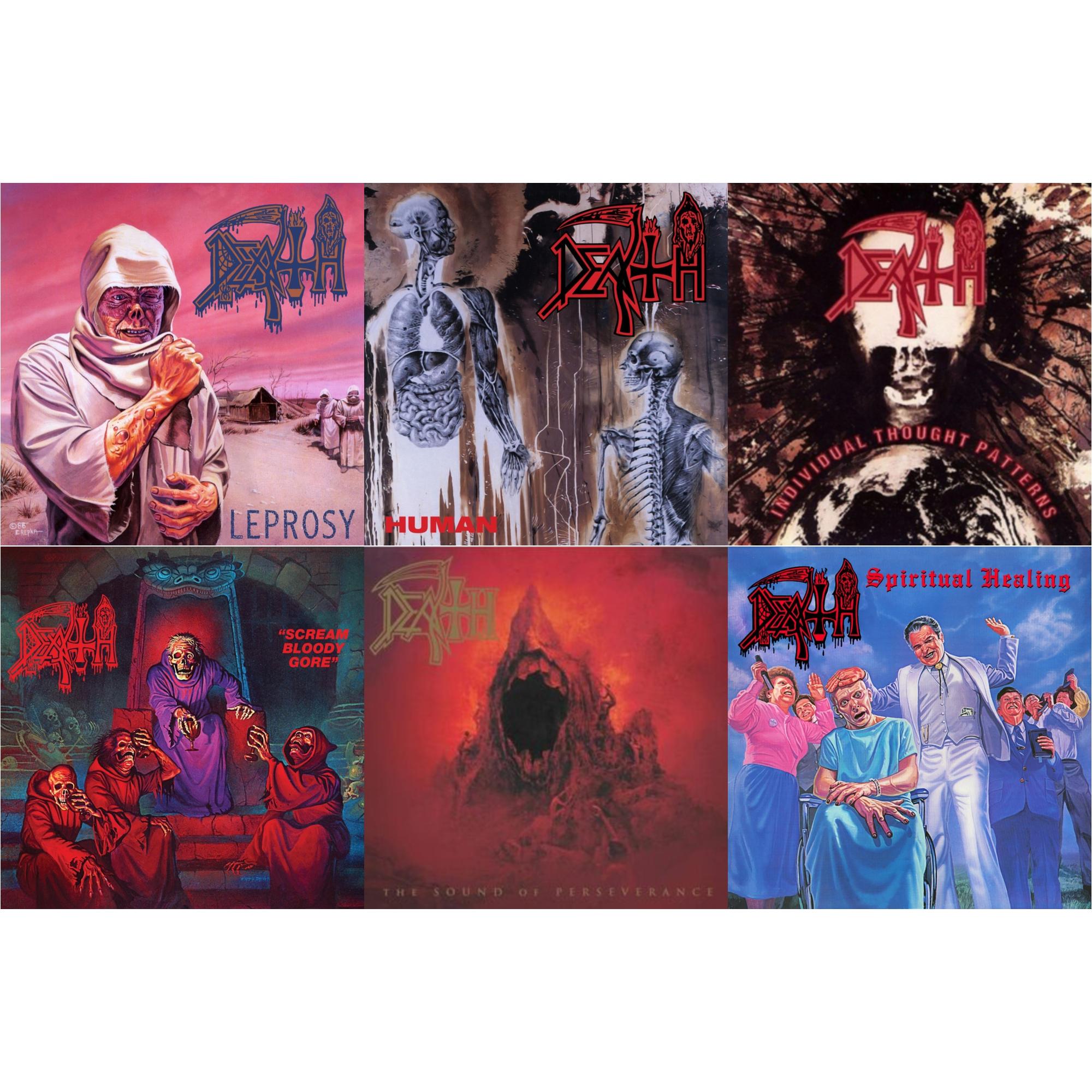 Death - Spiritual Healing - Reissue (Red, Cyan Blue & Black Tri Color Merge With Splatter LP Vinyl) & Sound Of Perseverance (Black, Red & Gold Tri Color Merge Withsplatter Vinyl/2LP) & Human (Remastered Reissue) & Individual Thought Patterns -