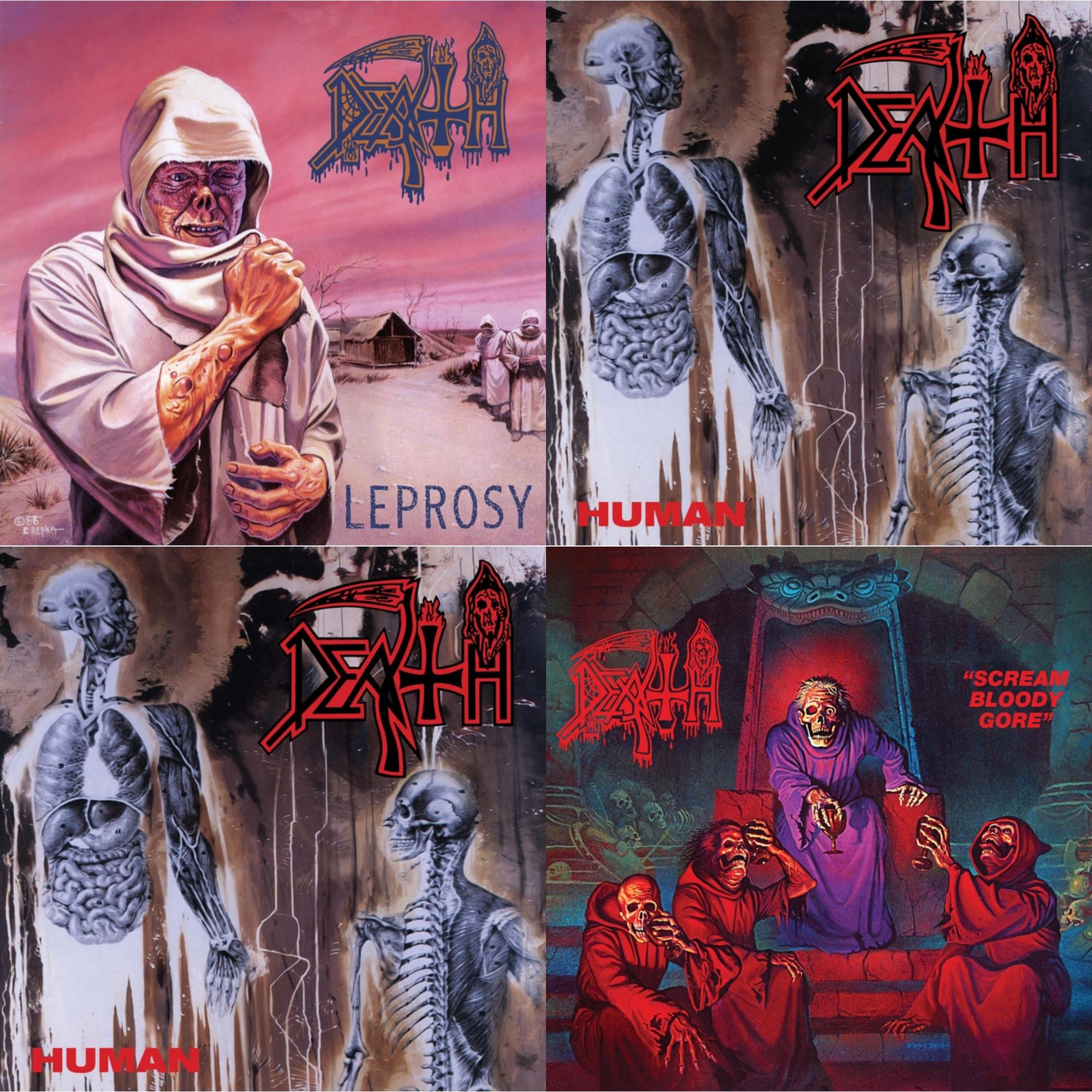 Leprosy Reissue (Hot Pink, Bone White & Blue Jay Tri Color Merge With Splatter LP Vinyl) & Human (Bone White, Blue Jay & Gold Tri Color Merge With Splatter LP Vinyl) & Human (Remastered Reissue) & Scream Bloody Gore (Reissue)