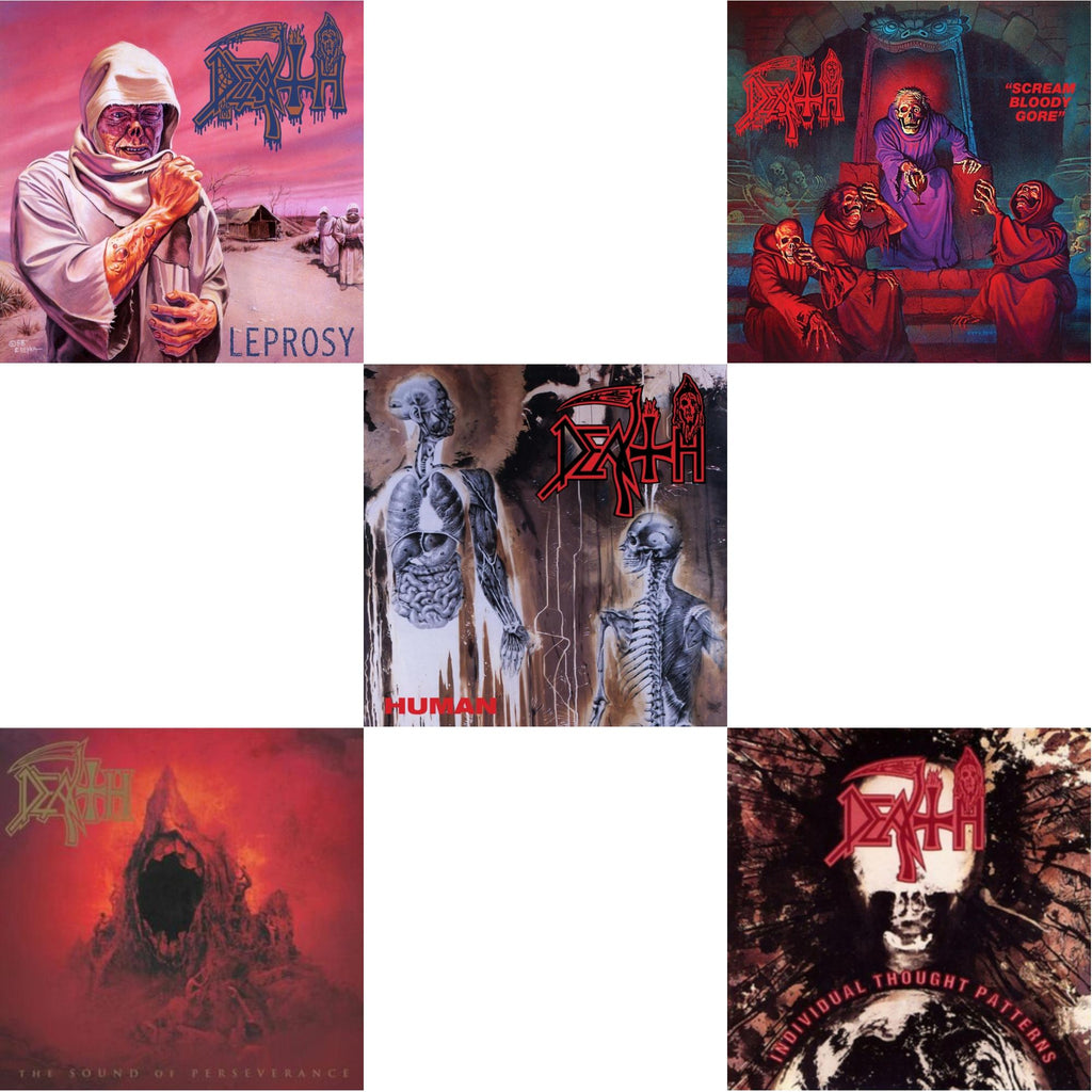Death - Leprosy (Reissue) & Sound Of Perseverance (Black, Red & Gold Tri Color Merge Withsplatter Vinyl/2LP) & Human (Remastered Reissue) & Scream Bloody Gore (Reissue) & Individual Thought Patterns - Reissue