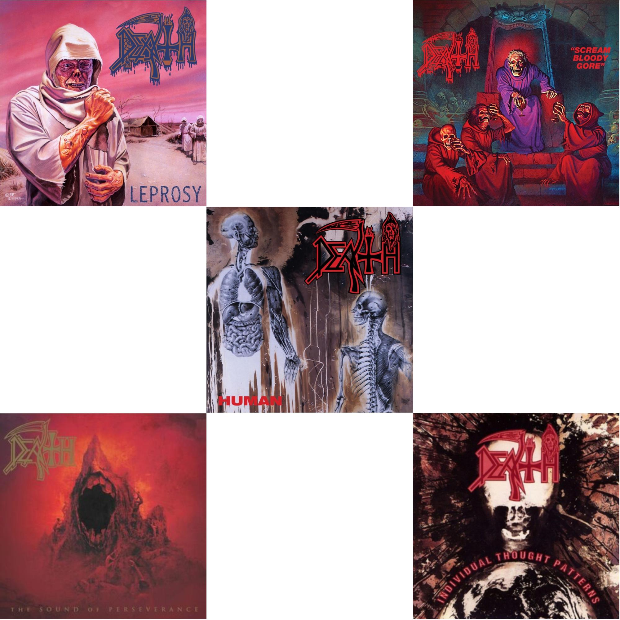 Death - Leprosy (Reissue) & Sound Of Perseverance (Black, Red & Gold Tri Color Merge Withsplatter Vinyl/2LP) & Human (Remastered Reissue) & Scream Bloody Gore (Reissue) & Individual Thought Patterns - Reissue