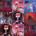 Death - Scream Bloody Gore (Neon Violet, Bone White & Red  Tri Color Merge With Splatter LP Vinyl) & Leprosy Reissue (Hot Pink, Bone White & Blue Jay Tri Color Merge With Splatter LP Vinyl) & Spiritual Healing - Reissue (Red, Cyan Blue & Black Tri
