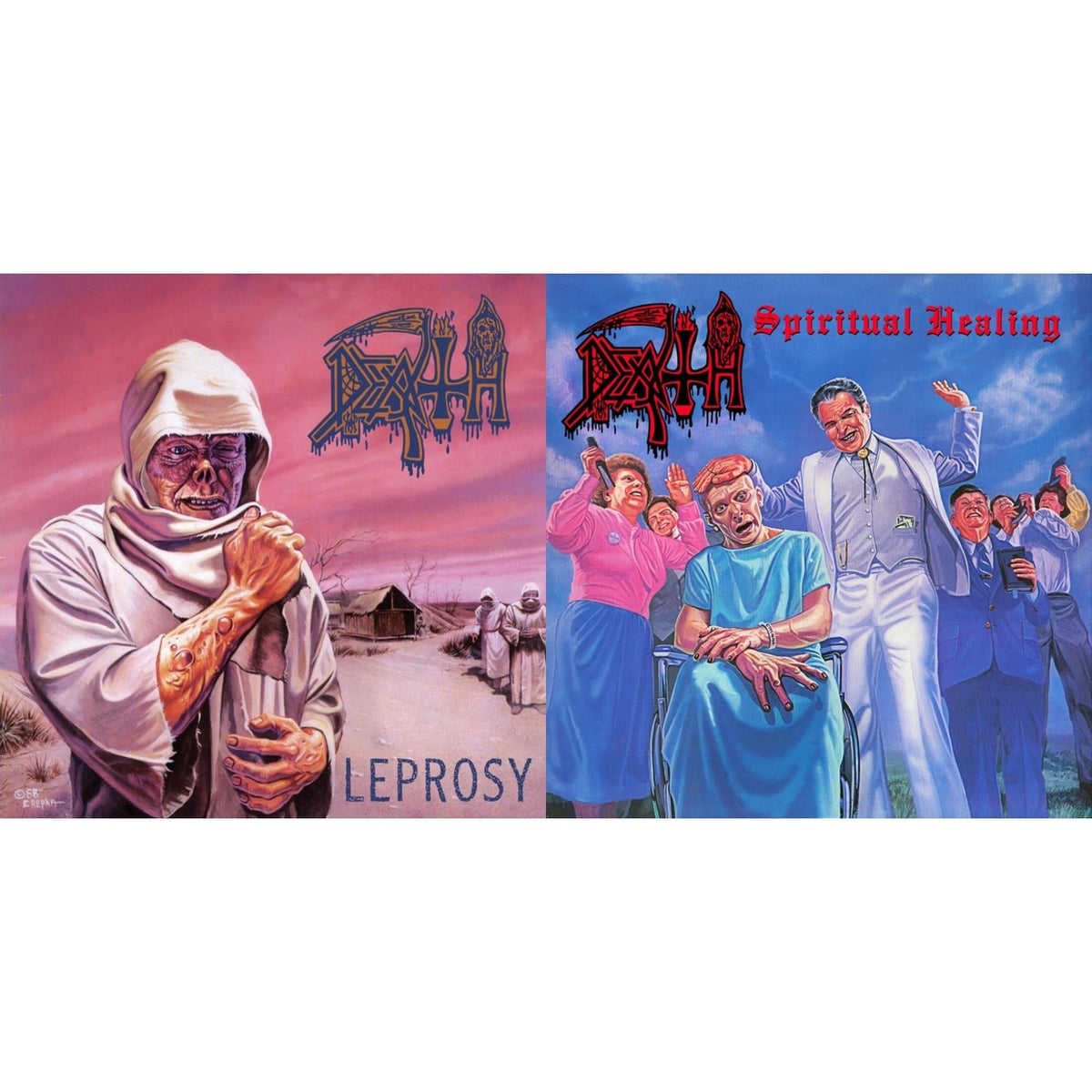 Leprosy Reissue (Hot Pink, Bone White & Blue Jay Tri Color Merge With Splatter LP Vinyl) & Spiritual Healing - Reissue (Red, Cyan Blue & Black Tri Color Merge With Splatter LP Vinyl)