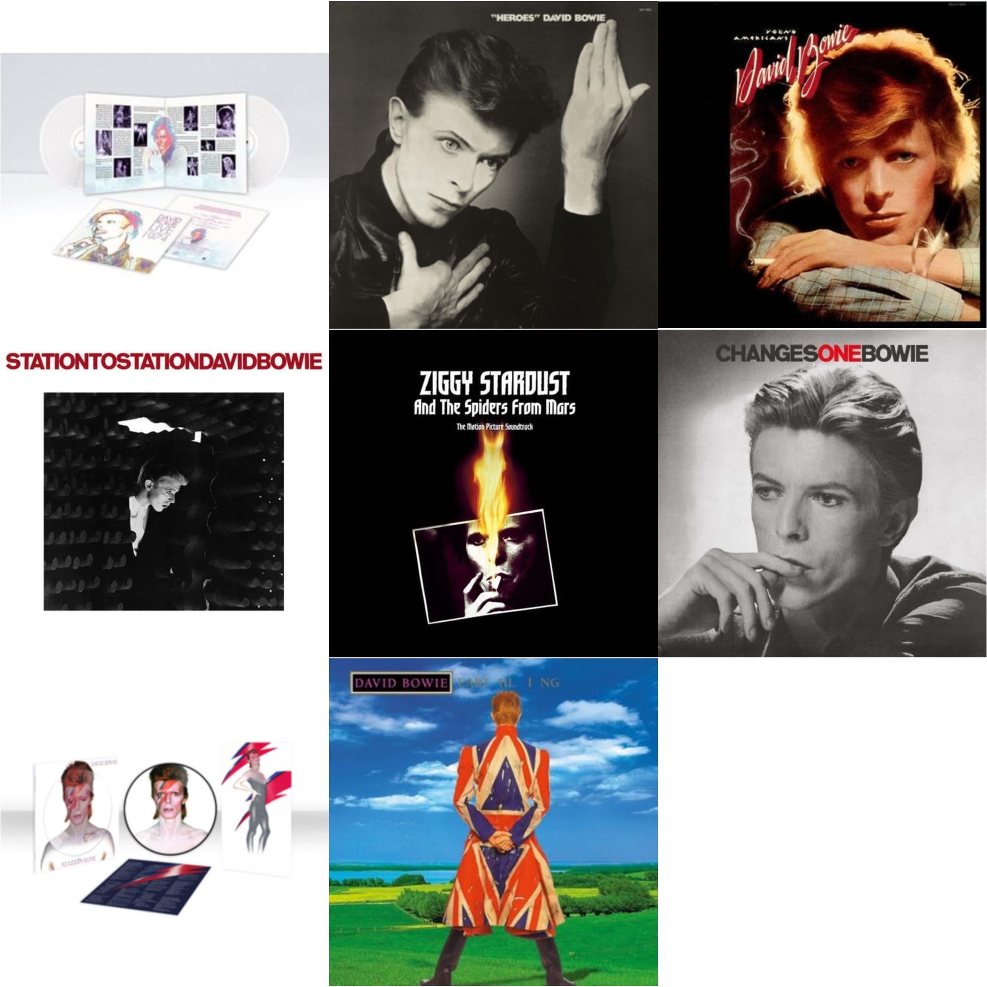 David Bowie - Earthling (2021 Remaster/2LP) & Heroes (2017 Remaster) & Station To Station (2016 Remastered Version) & Young Americans (2016 Remastered Version) & Changesonebowie (180G) & Live Los Angeles 1974 (White LP Vinyl/Limited) & Aladdin Sane