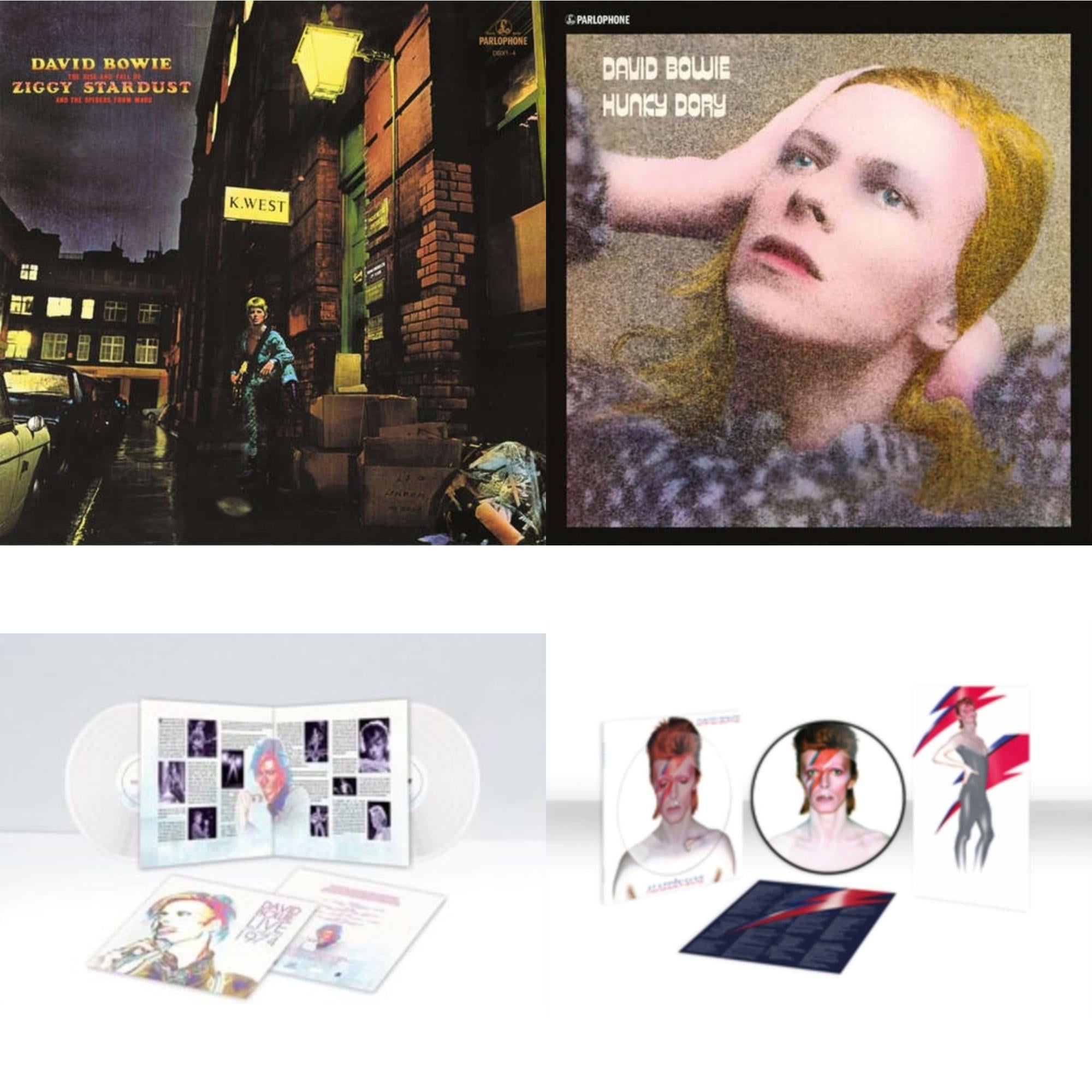 Live Los Angeles 1974 (White LP Vinyl/Limited) & Aladdin Sane (2013 Remaster) (Picture Disc) & Rise & Fall Of Ziggy Stardust (2012 Remaster) & Hunky Dory