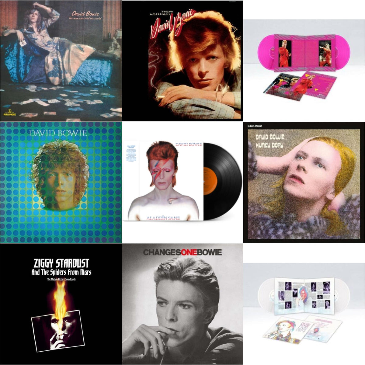David Bowie - Young Americans (2016 Remastered Version) & Changesonebowie (180G) & Montreal '87 (Limited/Pink LP Vinyl) & Live Los Angeles 1974 (White LP Vinyl/Limited) & Aladdin Sane (2013 Remaster) (Half Speed Master) & Ziggy Stardust & The Spiders