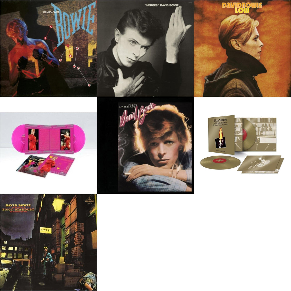 David Bowie - Let's Dance (2018 Remastered Version) & Heroes (2017 Remaster) & Low (2017 Remaster) & Montreal '87 (Limited/Pink LP Vinyl) & Young Americans (50Th Anniversary/Half Speed Master) & Ziggy Stardust & The Spiders From Mars Ost (50Th